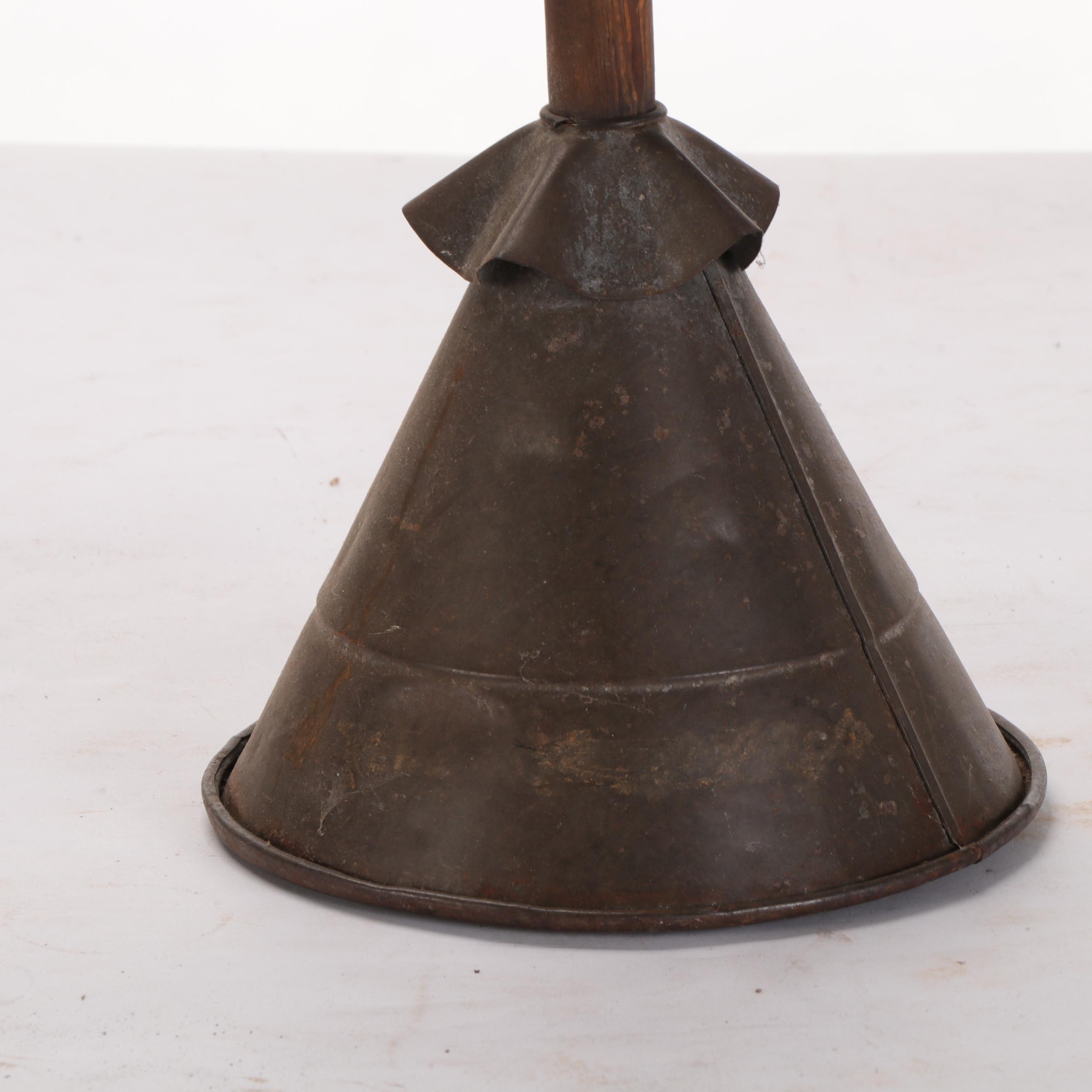 Galvanized Metal and Tin Oil Canisters With Long Nose Funnel