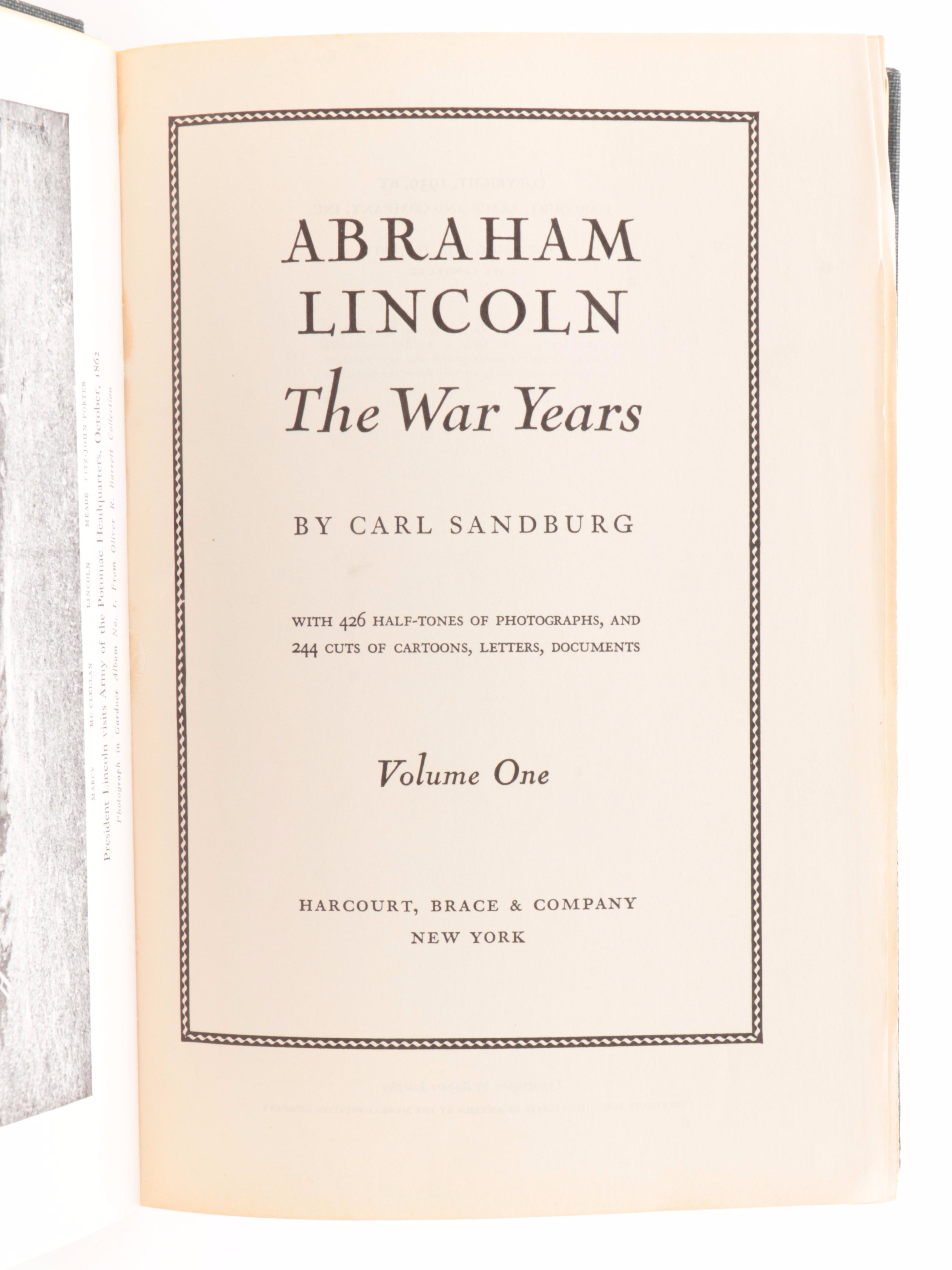 "Abraham Lincoln: The War Years" Complete Four-Volume Set by Carl Sandburg