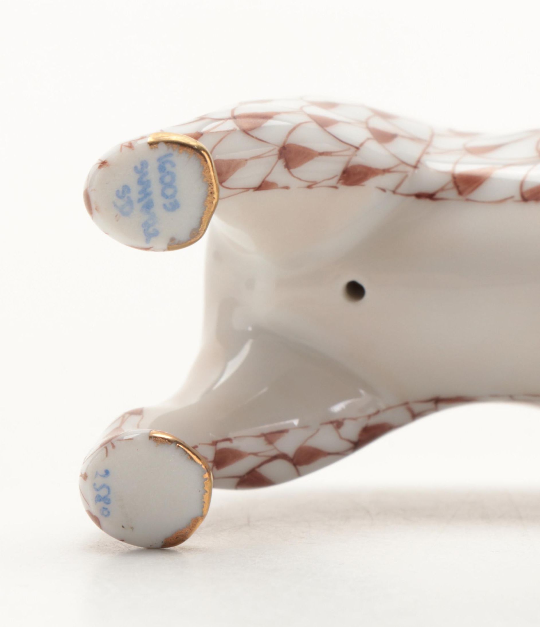 Herend Chocolate Fishnet with Gold "Frenchie" Porcelain Figurine