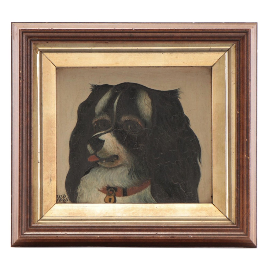 Canine Portrait Oil Painting of Cavalier King Charles Spaniel, 1895