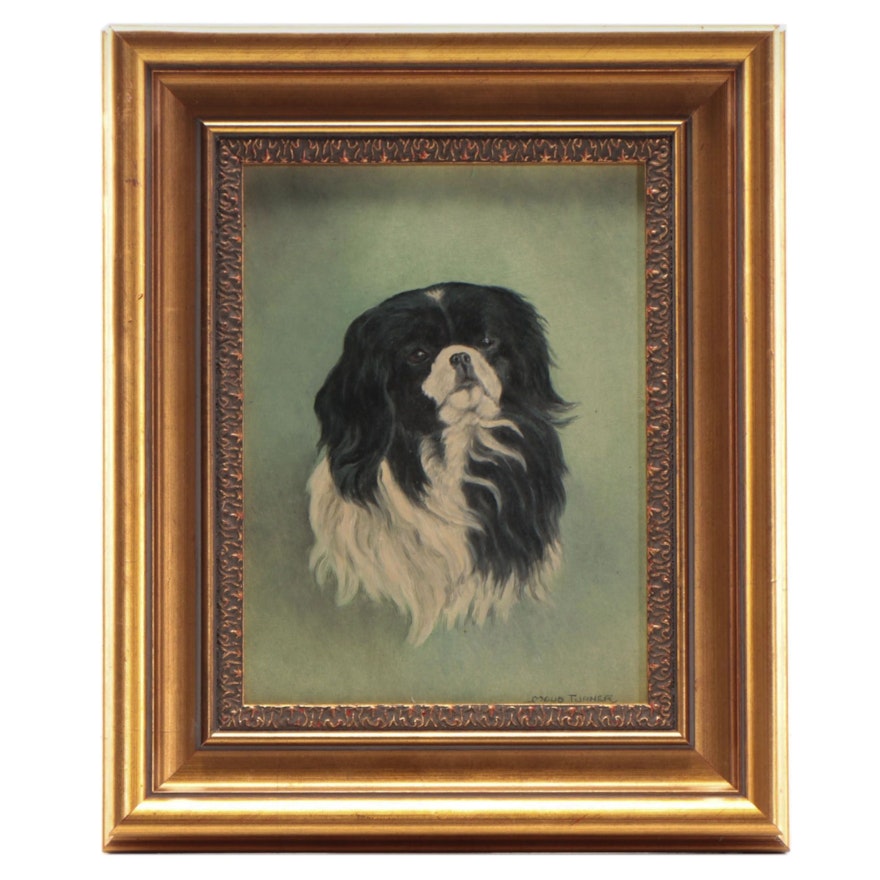 Maud Turner Canine Portrait Oil Painting Japanese Spaniel, Circa 1900