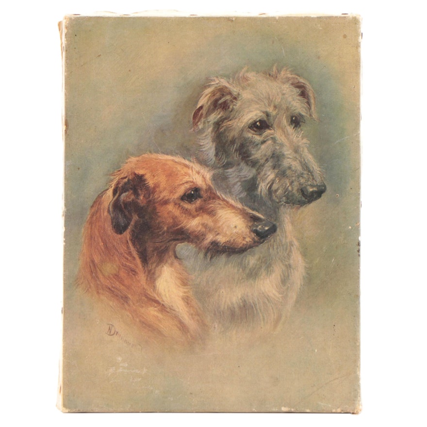 Offset Lithograph Dog Portrait of Scottish Deerhounds, Mid-20th Century