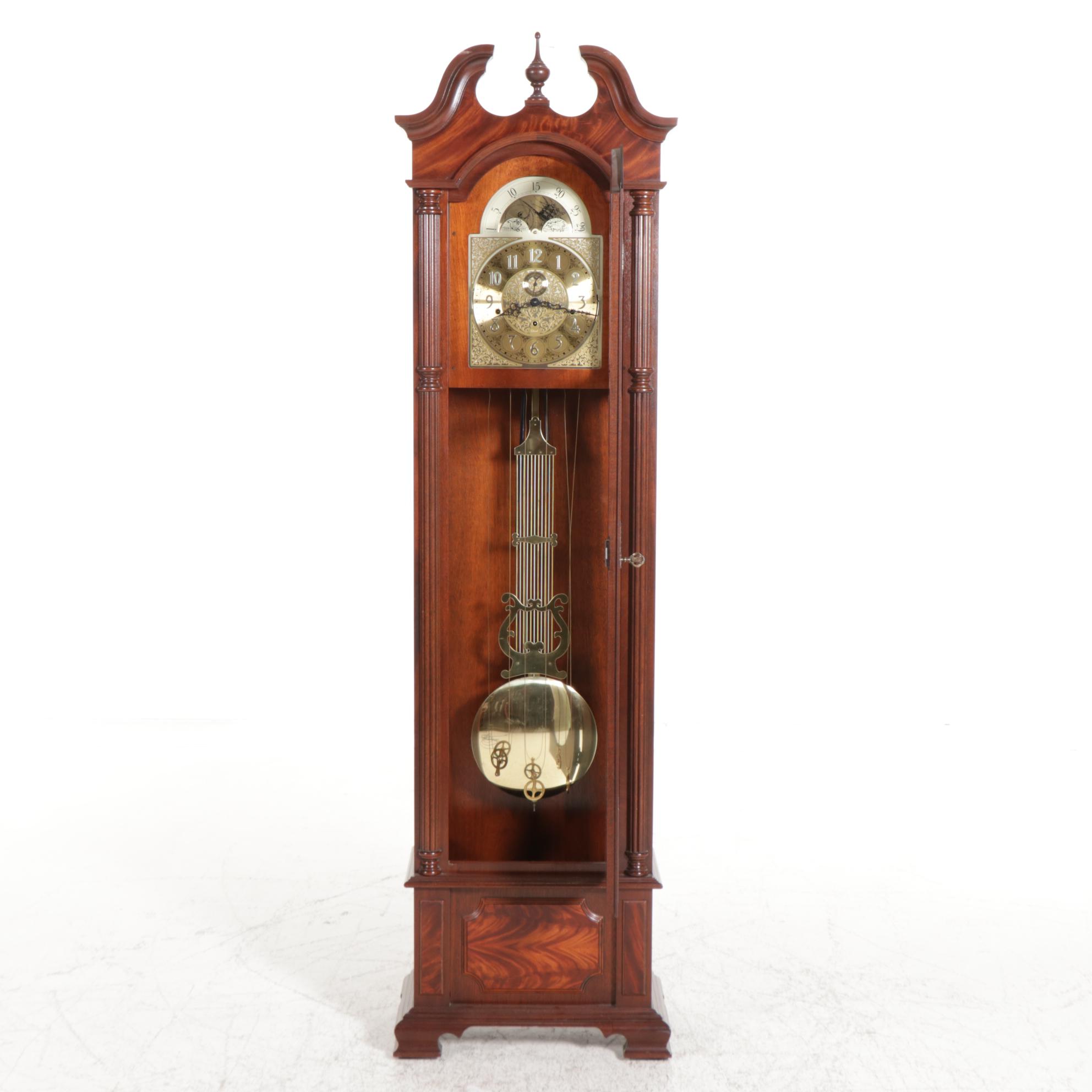 Colonial Molyneux Federal Style Mahogany Grandfather Clock, Late 20th Century