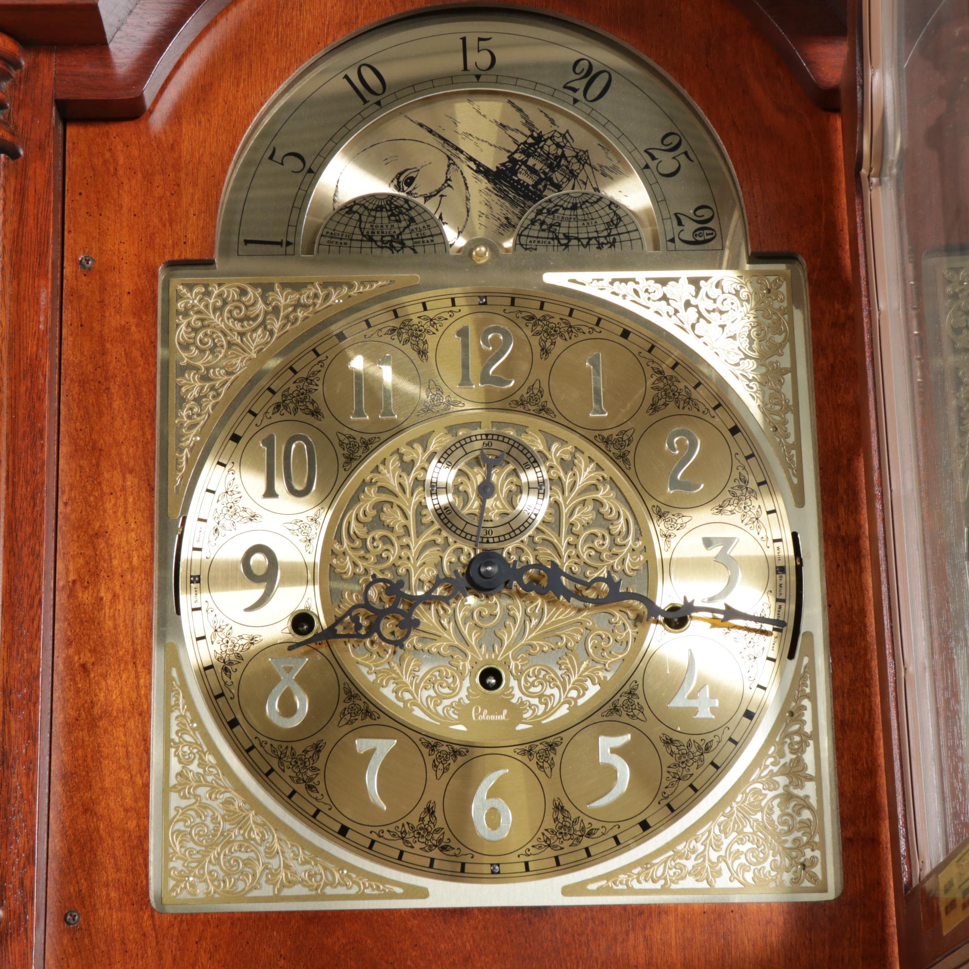 Colonial Molyneux Federal Style Mahogany Grandfather Clock, Late 20th Century
