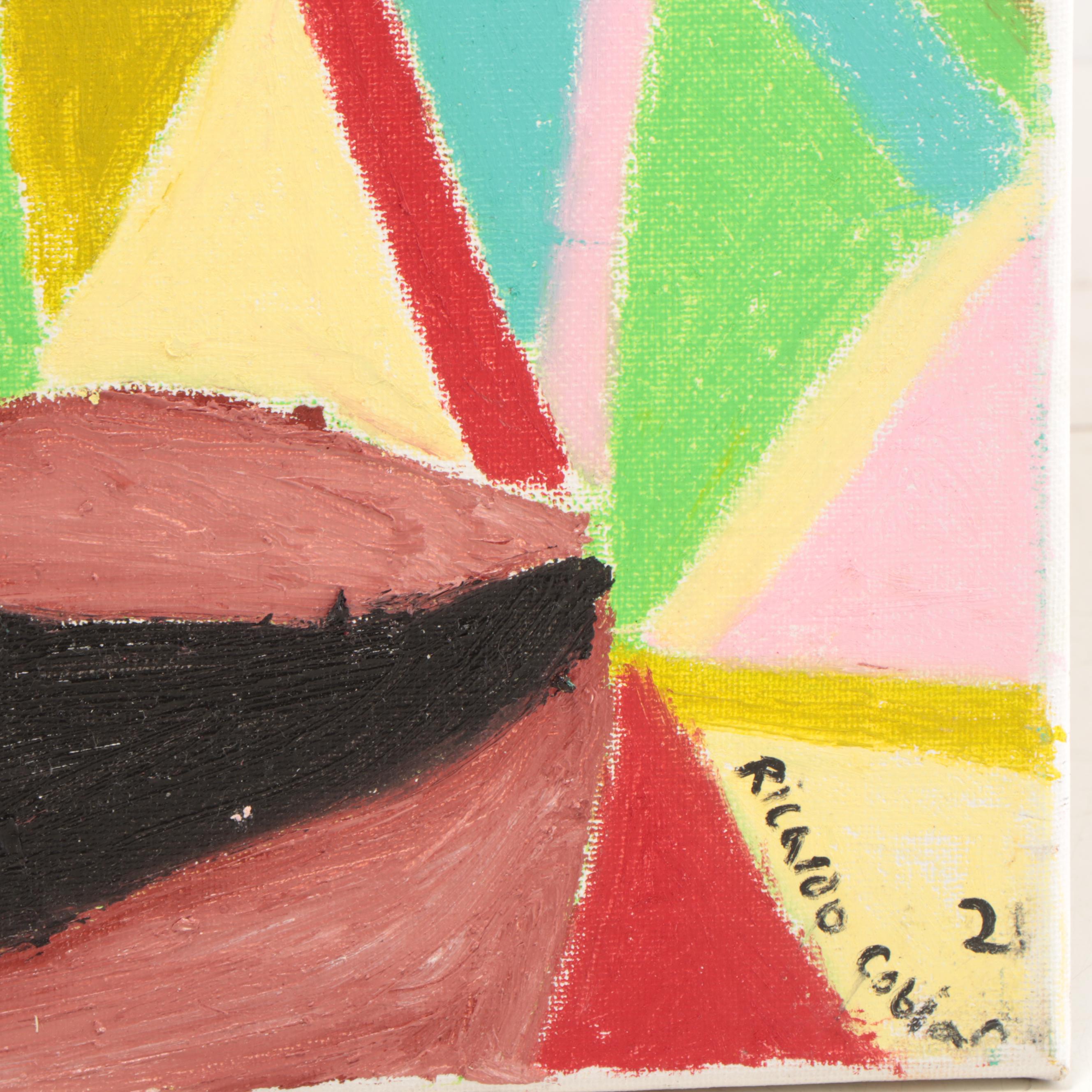 Ricardo Cobian Oil Painting of Abstract Face, 2021