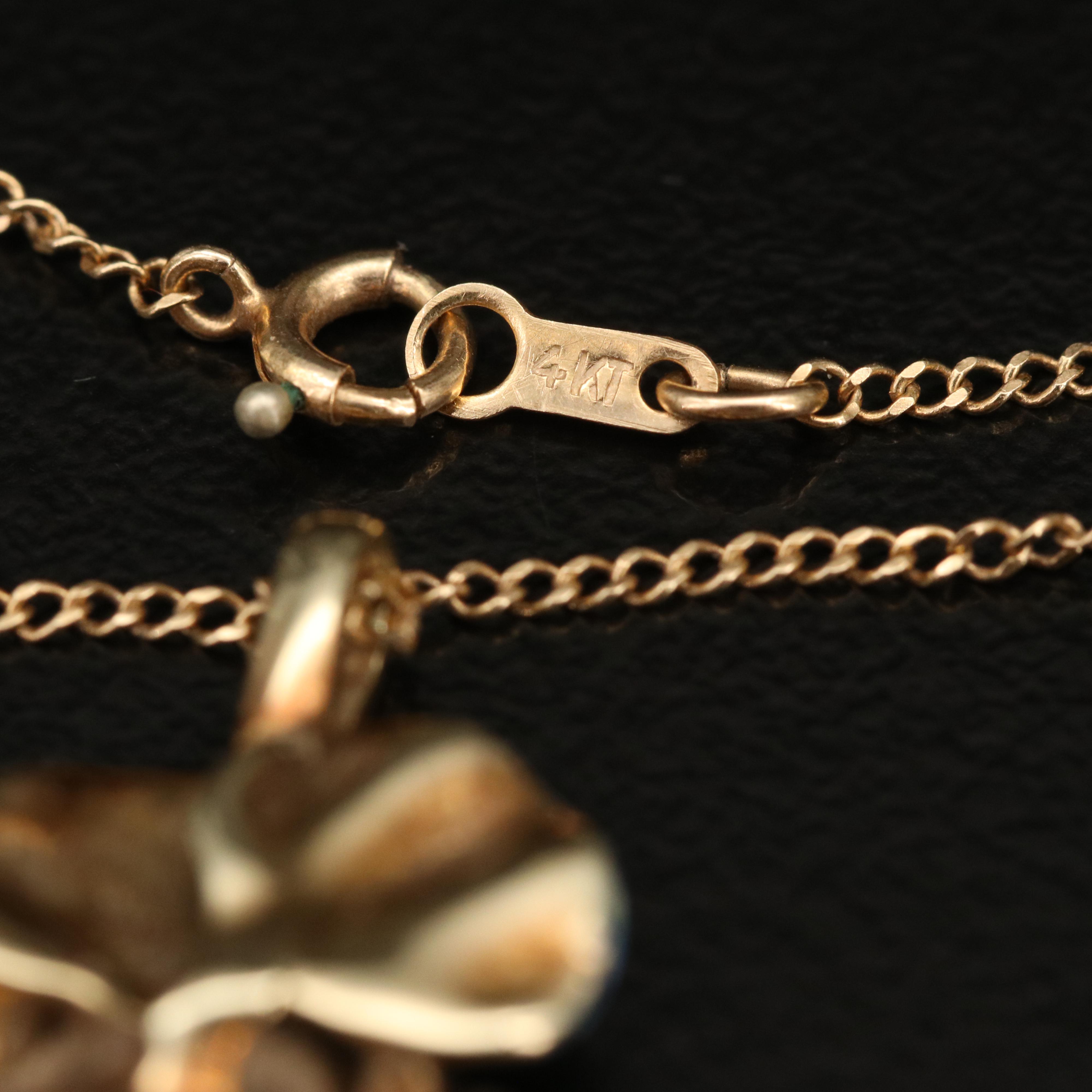 Art Nouveau 14K Diamond and Enamel Pansy Necklace