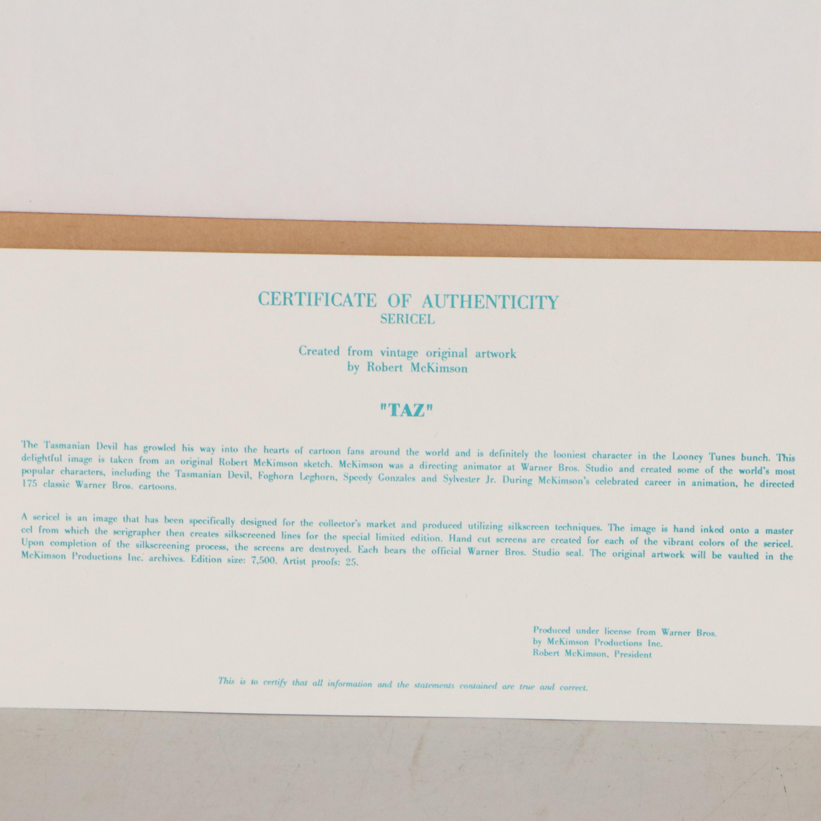 Warner Brothers "Taz" Sericel, 1992