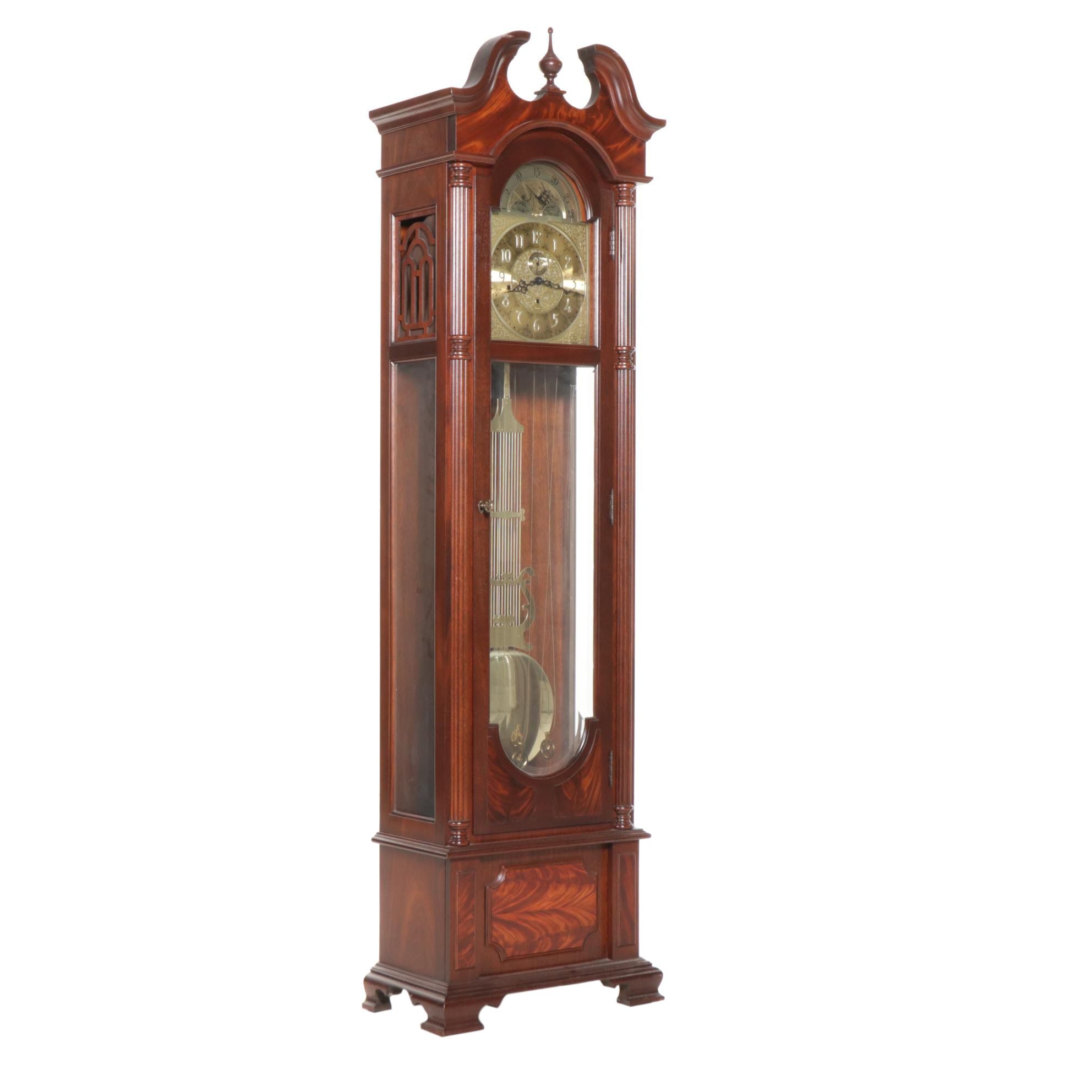 Colonial Molyneux Federal Style Mahogany Grandfather Clock, Late 20th Century