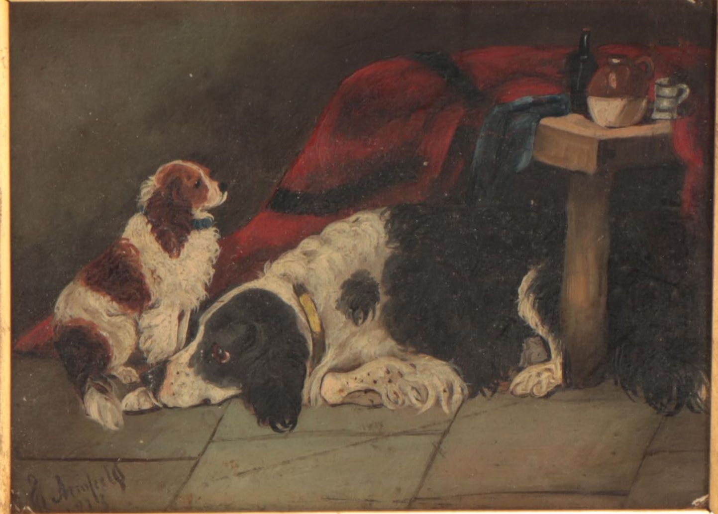George Armfield Oil Painting of Dogs in an Interior, 1873