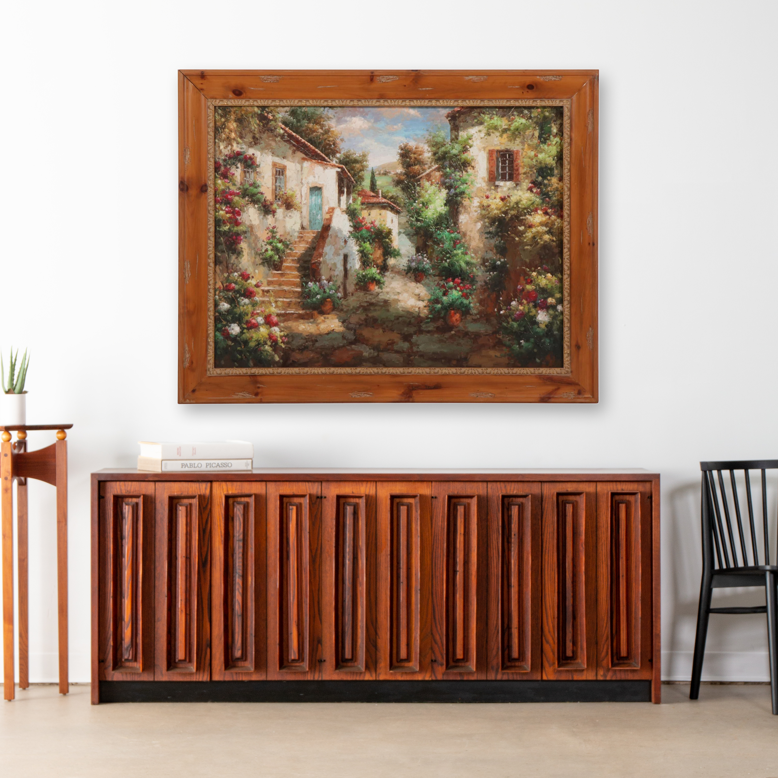 Gilbert Oil Painting of European Village Alleyway and Flowers, 21st Century