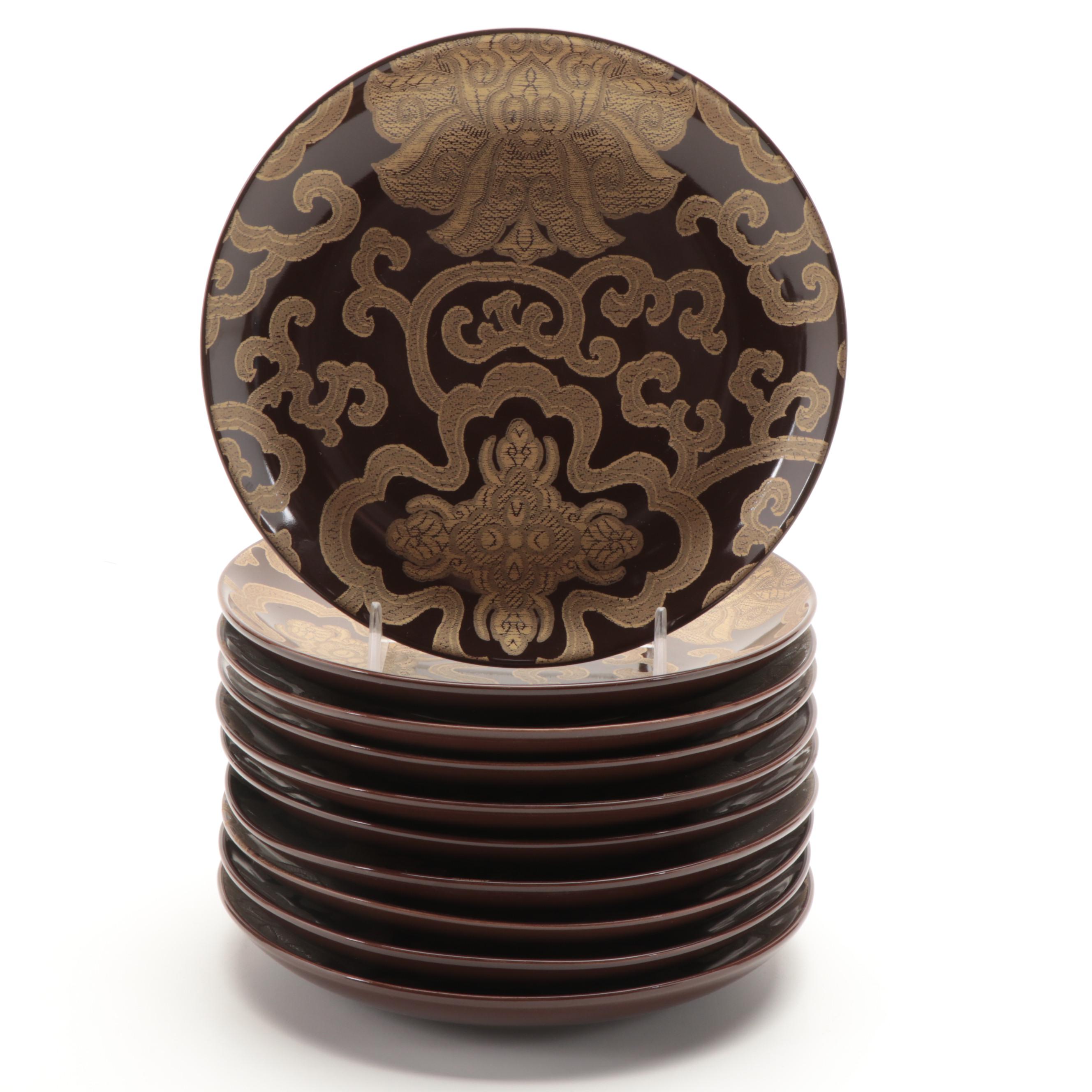 Pottery Barn "Chinoise" Ceramic Teapot, Strainer Mugs, and Dessert Plates