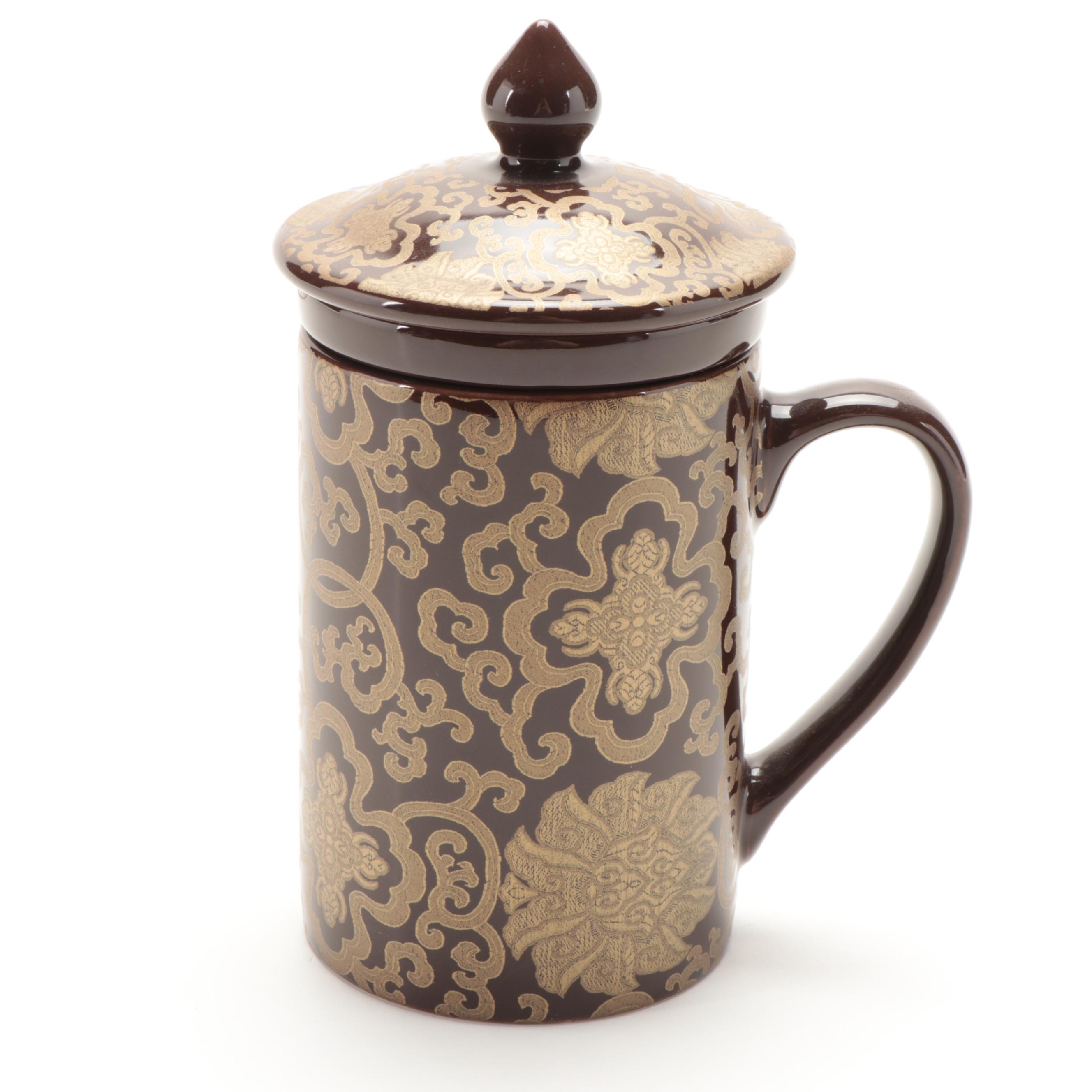 Pottery Barn "Chinoise" Ceramic Teapot, Strainer Mugs, and Dessert Plates