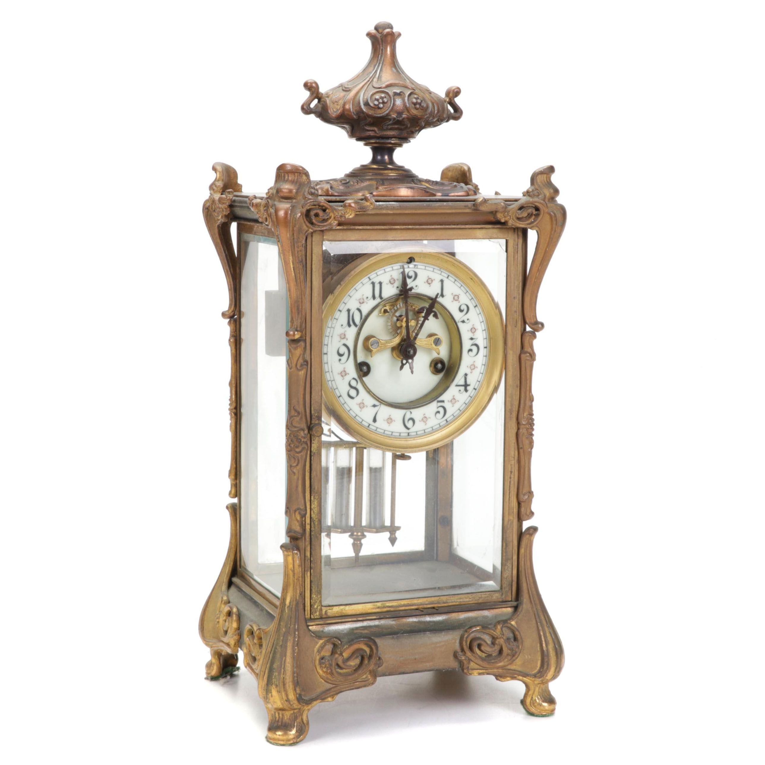 Waterbury Clock Co. Brass and Crystal Regulator Mantel Clock