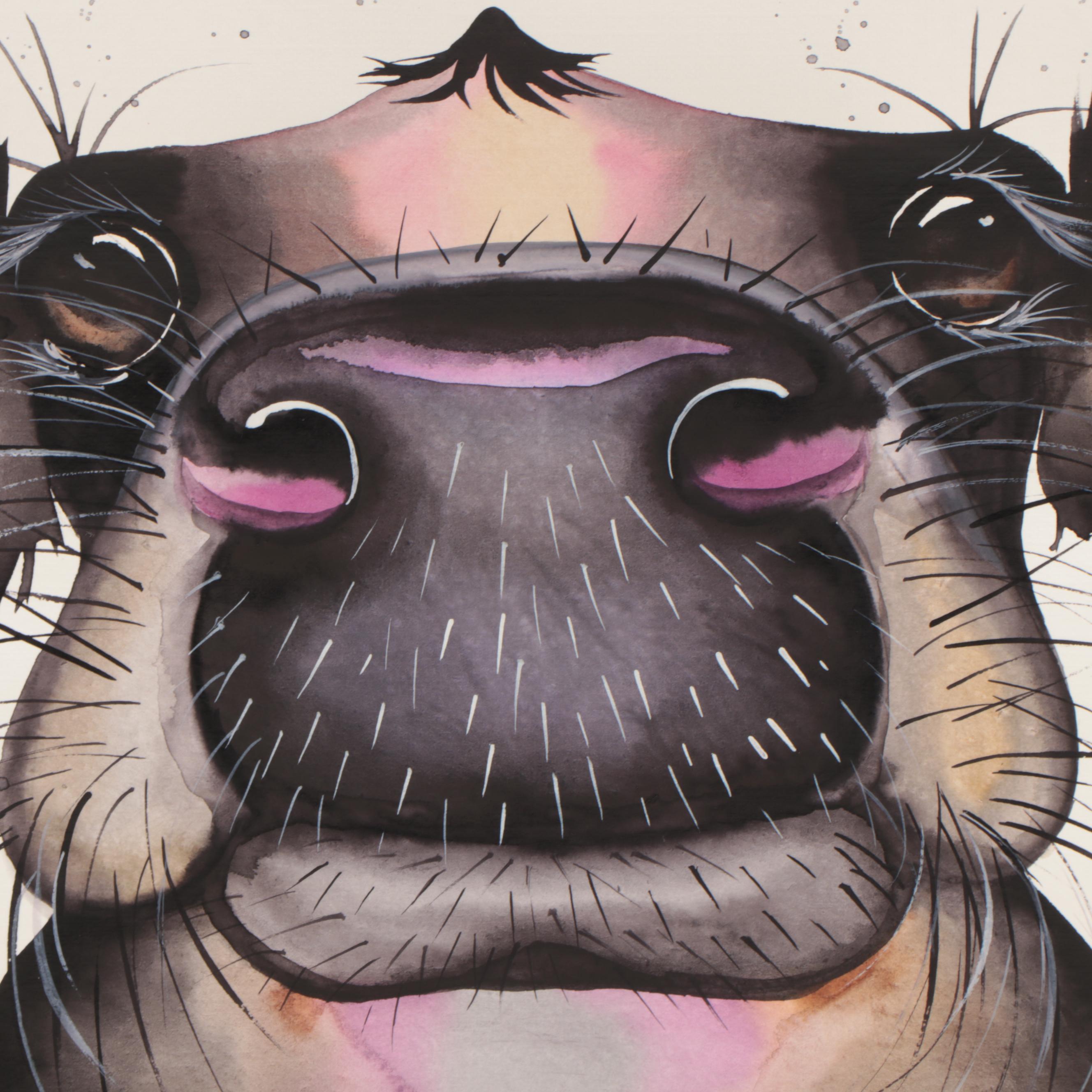 Anne Gorywine Watercolor Painting of Cow, 2020