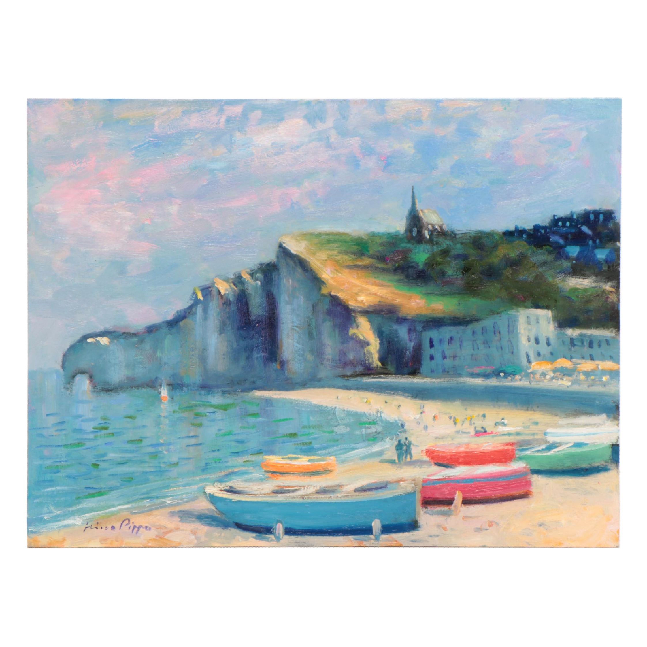 Nino Pippa Oil Painting "Normandy - Etretat Beach," 2016