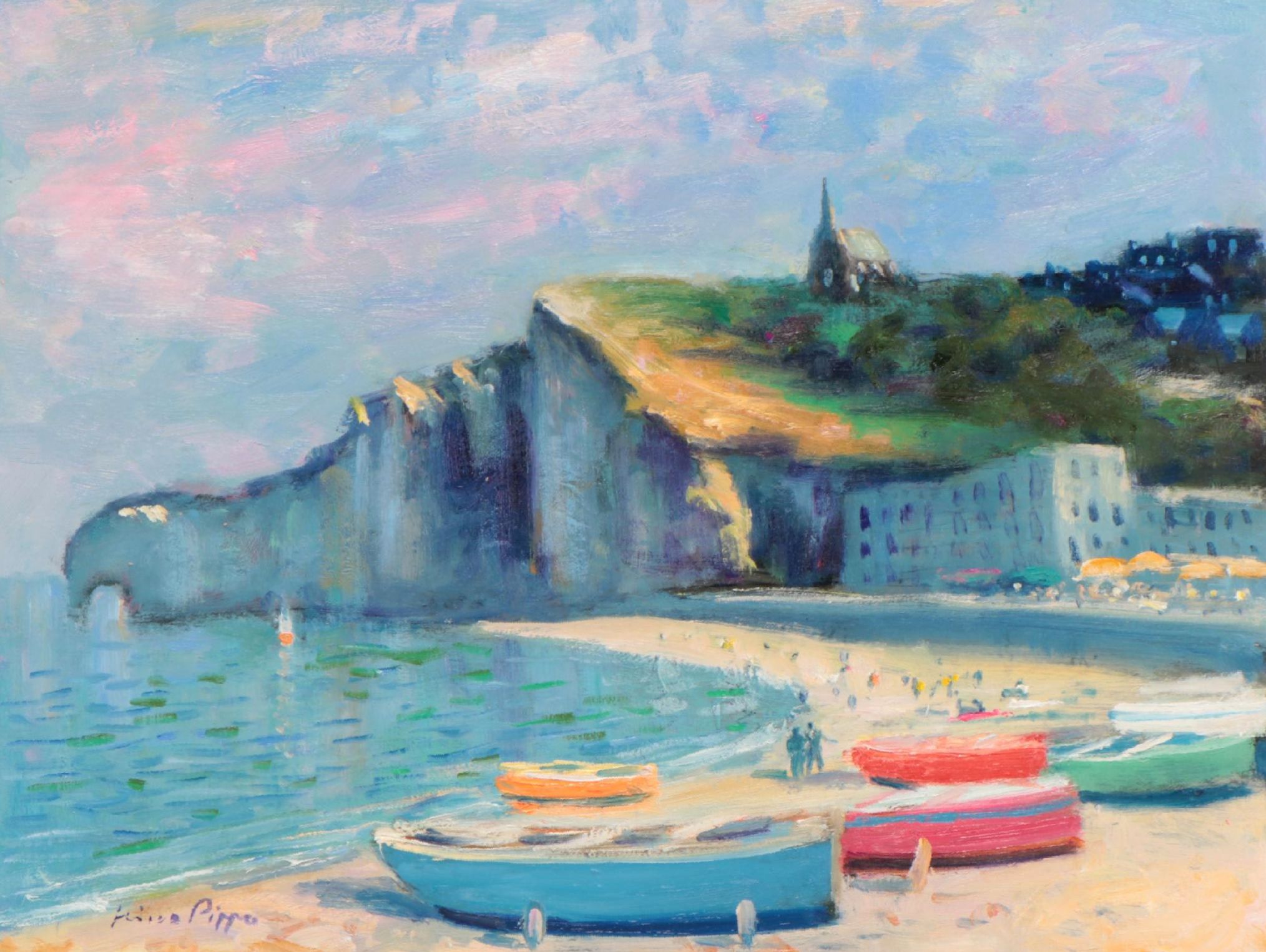 Nino Pippa Oil Painting "Normandy - Etretat Beach," 2016