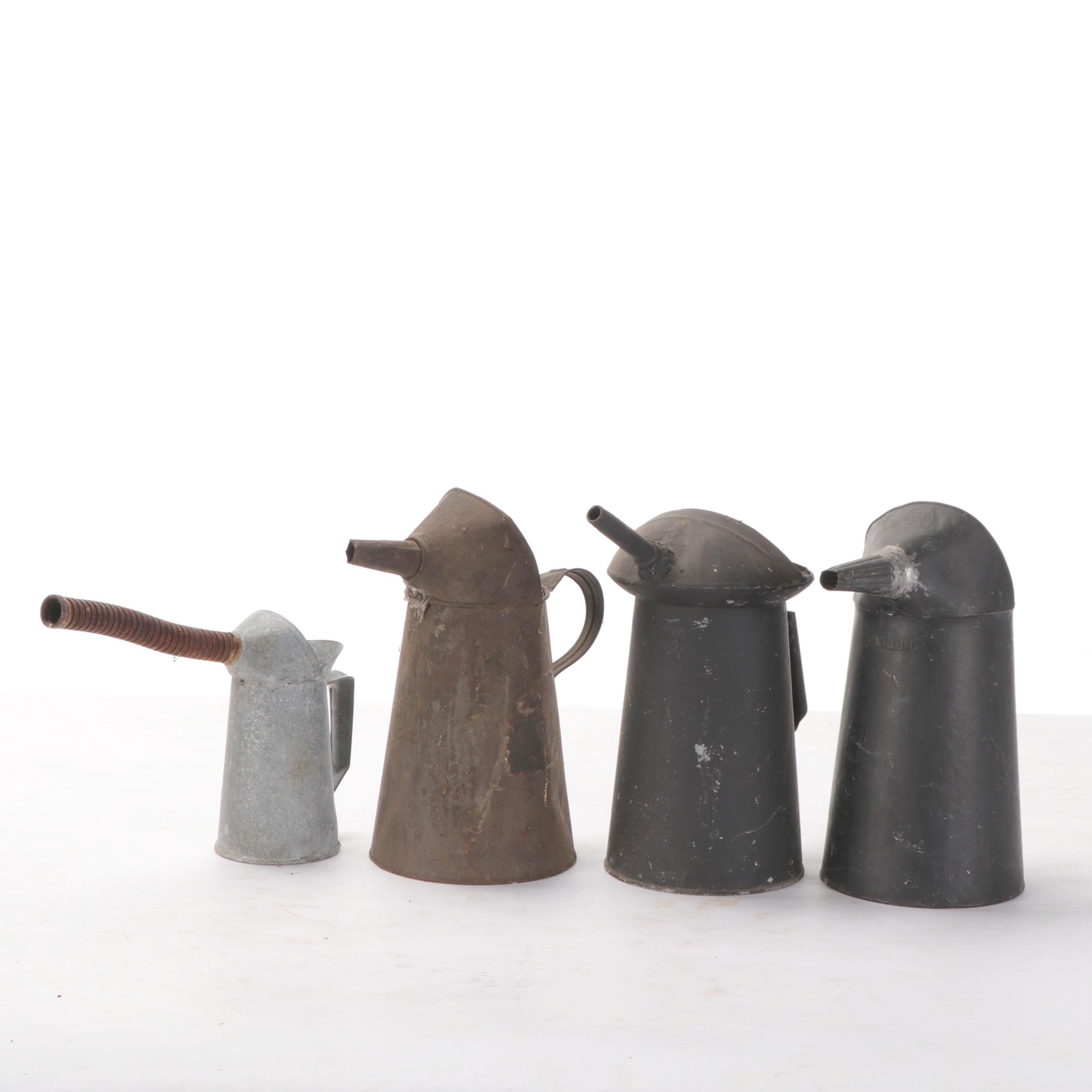 Galvanized Metal and Tin Oil Canisters With Long Nose Funnel