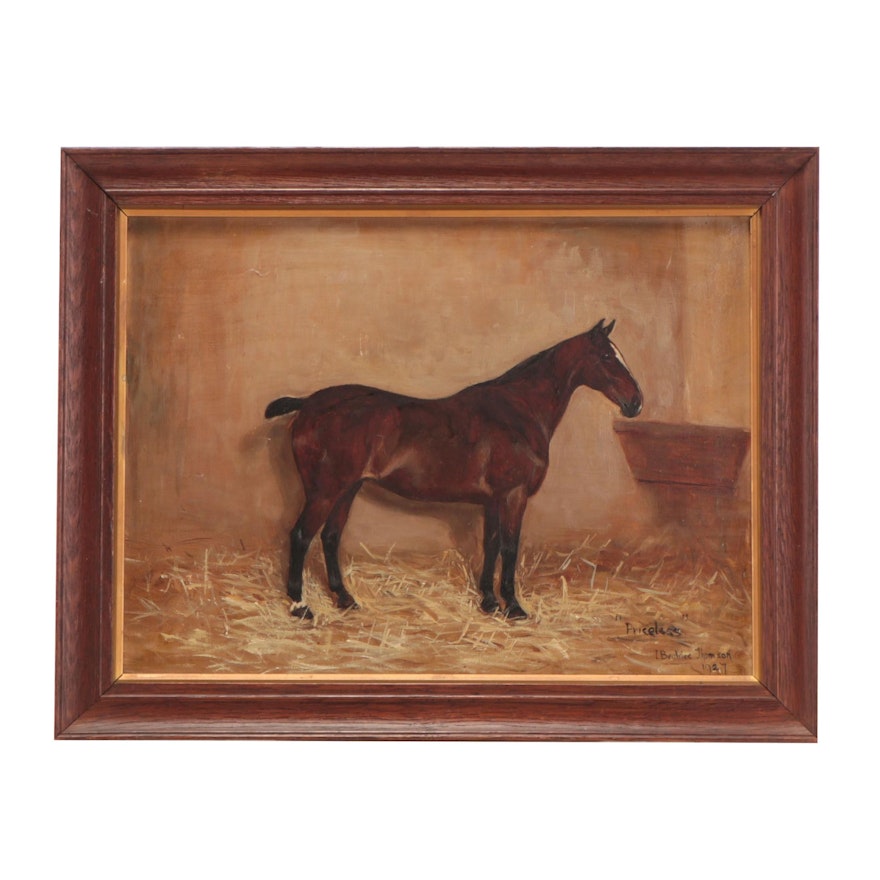 I. Beatrice Thomson Horse Portrait Oil Painting "Priceless," 1924