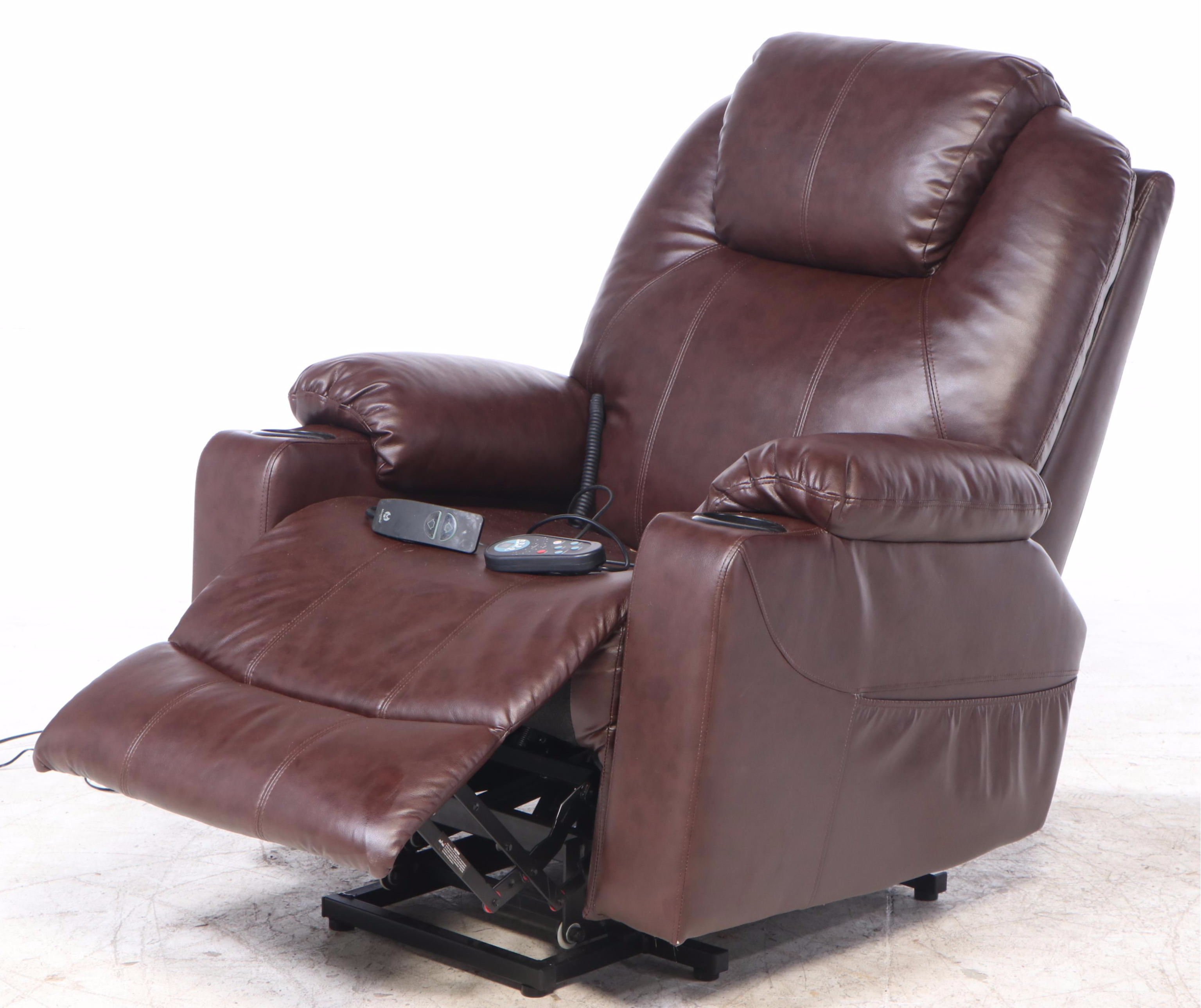 Electric Recliner and Zehui Lift Motion Lounge Chair in Brown Vinyl
