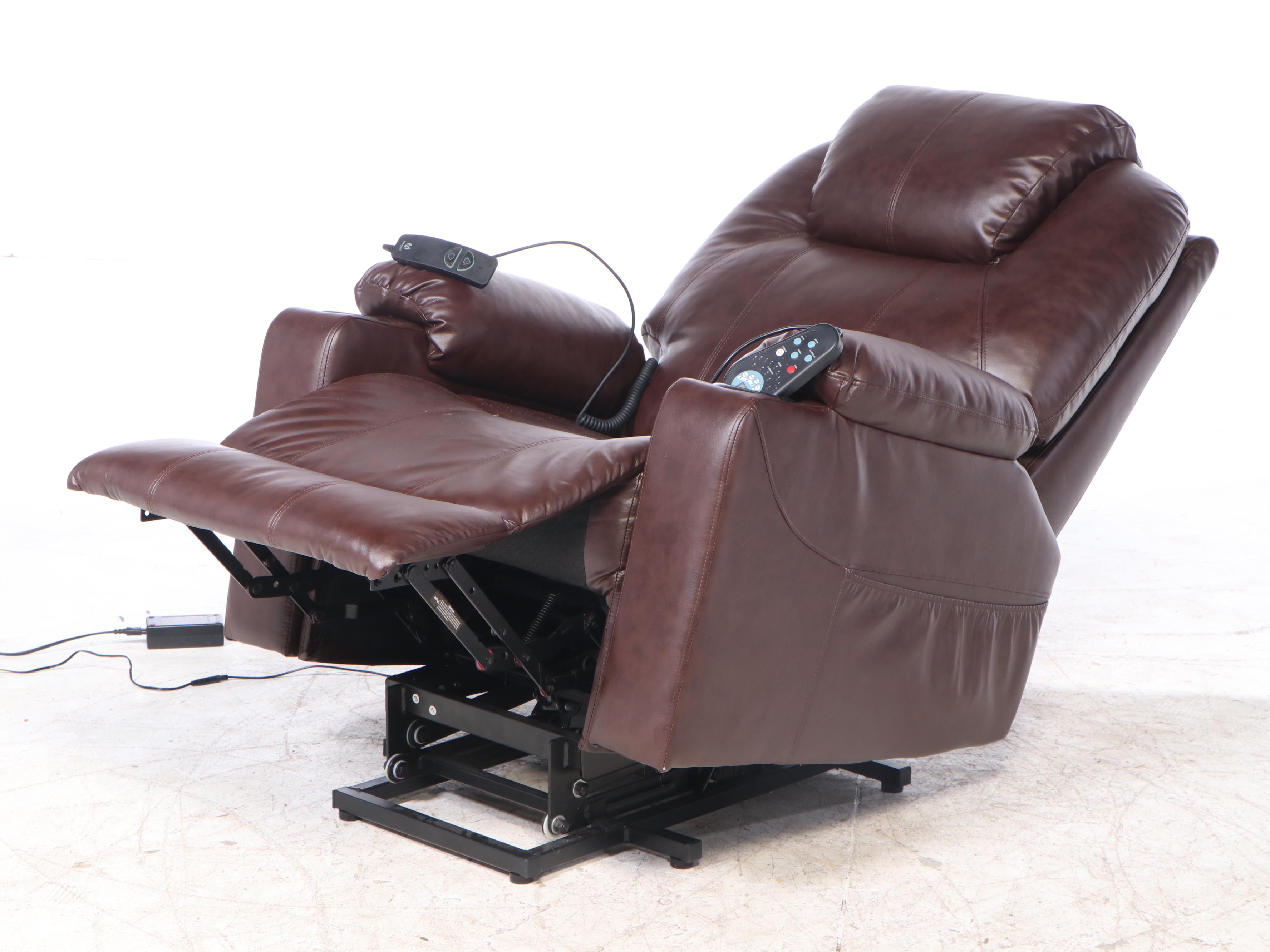 Electric Recliner and Zehui Lift Motion Lounge Chair in Brown Vinyl