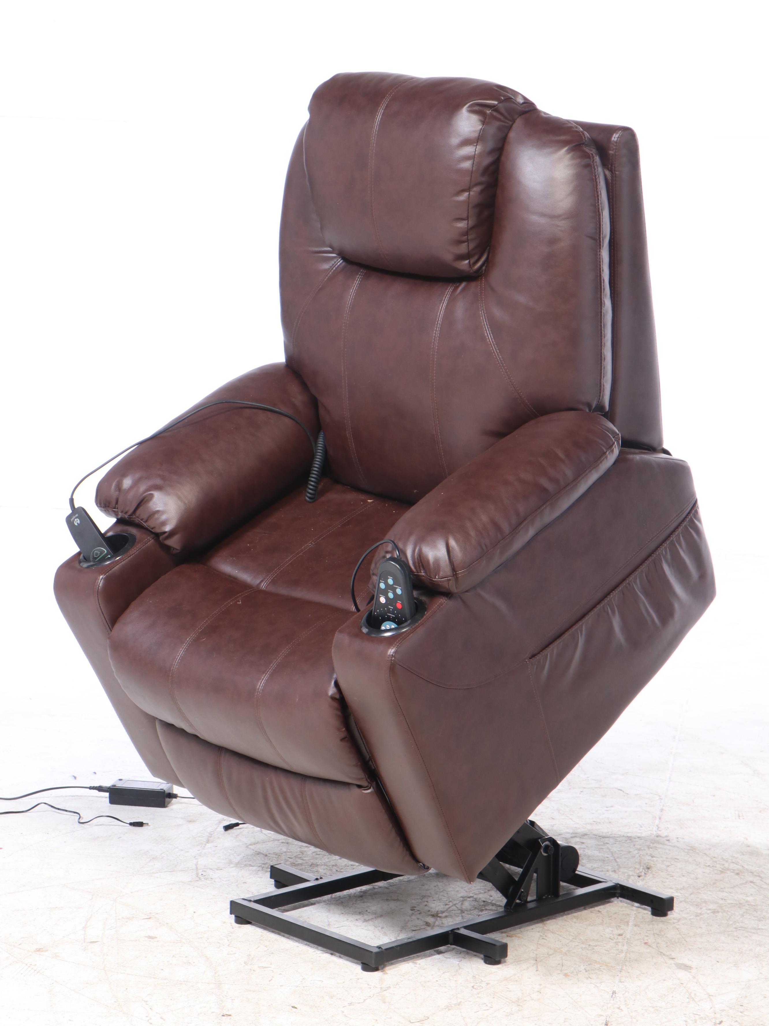 Electric Recliner and Zehui Lift Motion Lounge Chair in Brown Vinyl