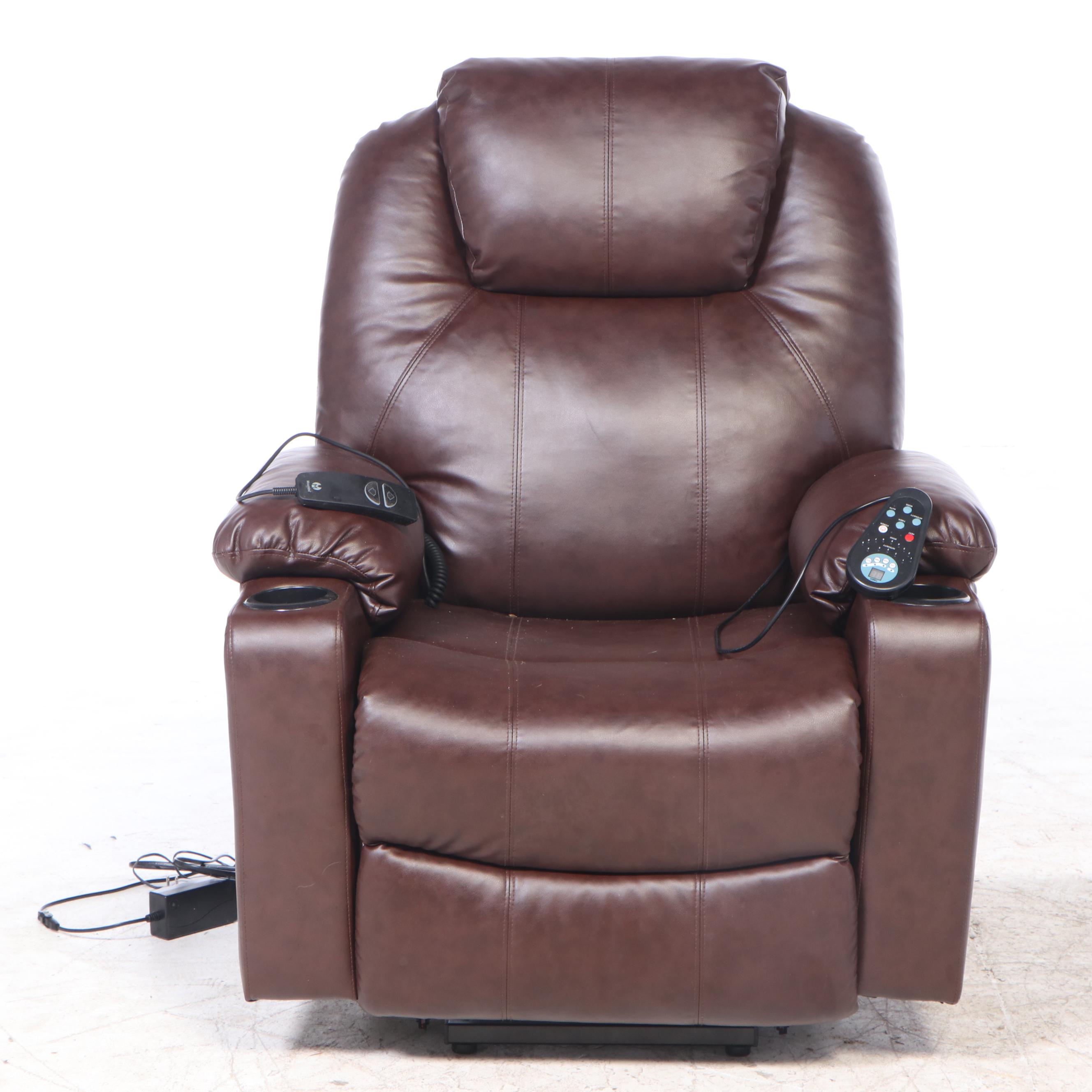 Electric Recliner and Zehui Lift Motion Lounge Chair in Brown Vinyl