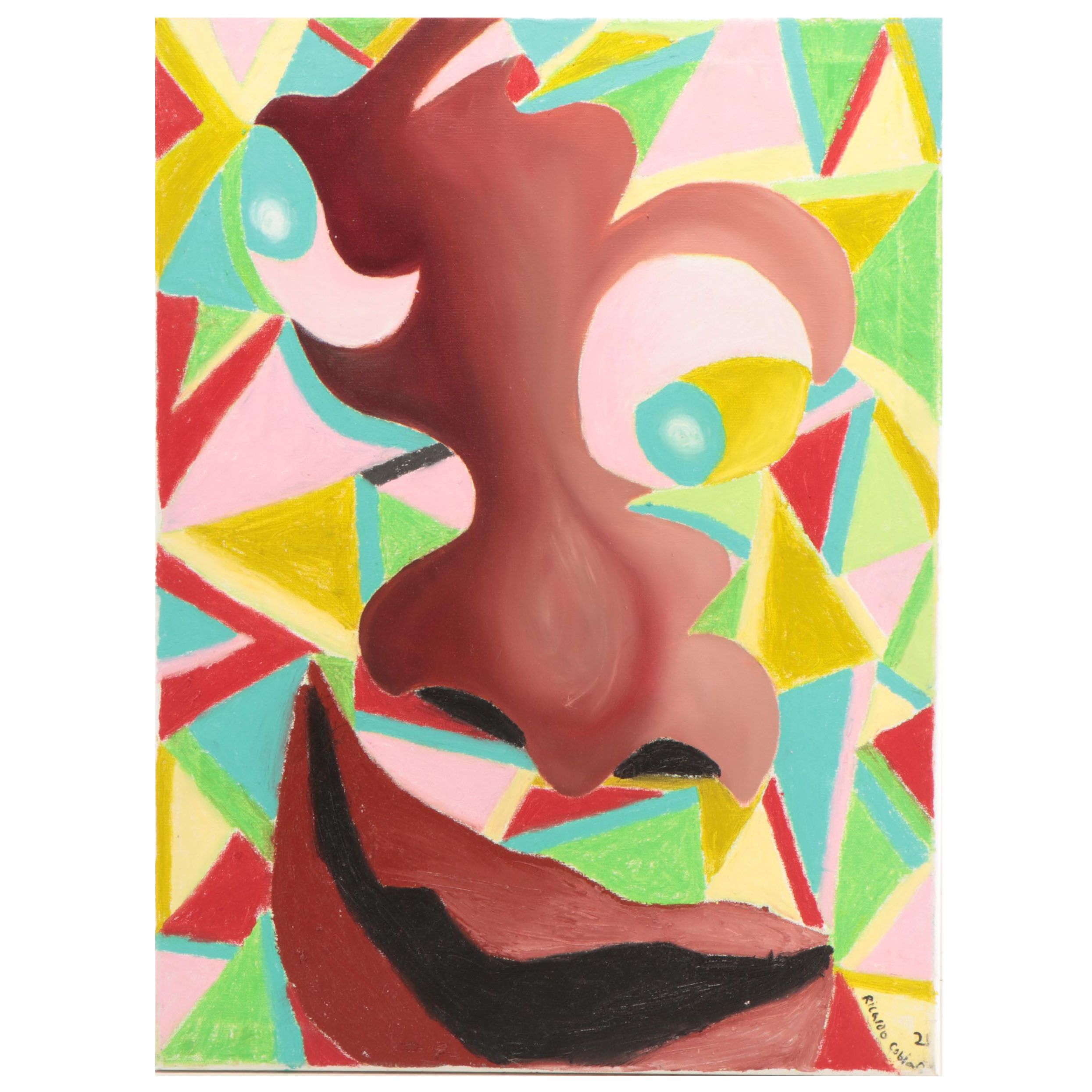 Ricardo Cobian Oil Painting of Abstract Face, 2021