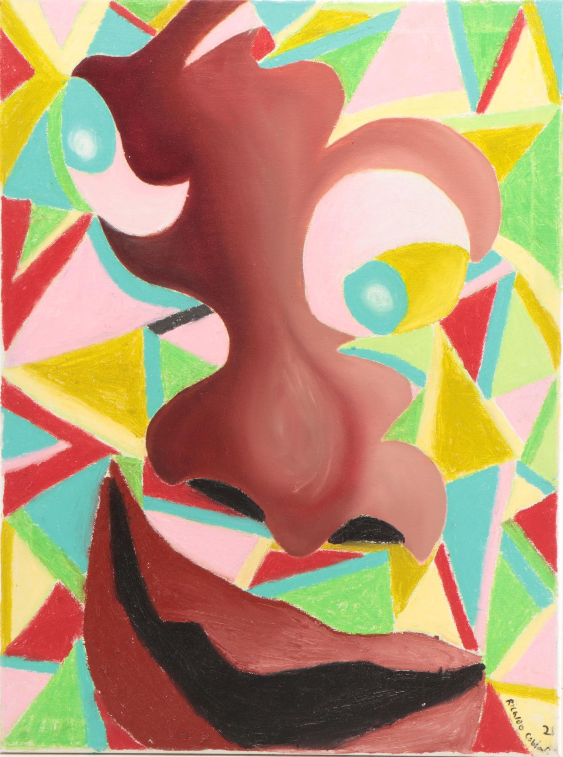 Ricardo Cobian Oil Painting of Abstract Face, 2021