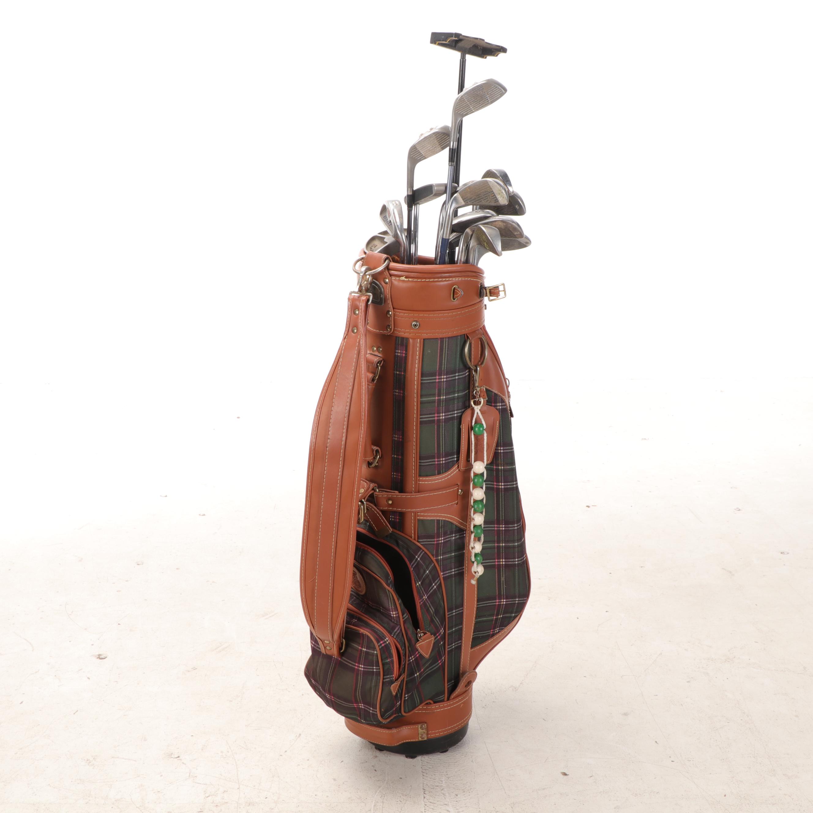 Daiwa Coach Collection Faux Leather and Plaid Golf Bag With Club Assortment
