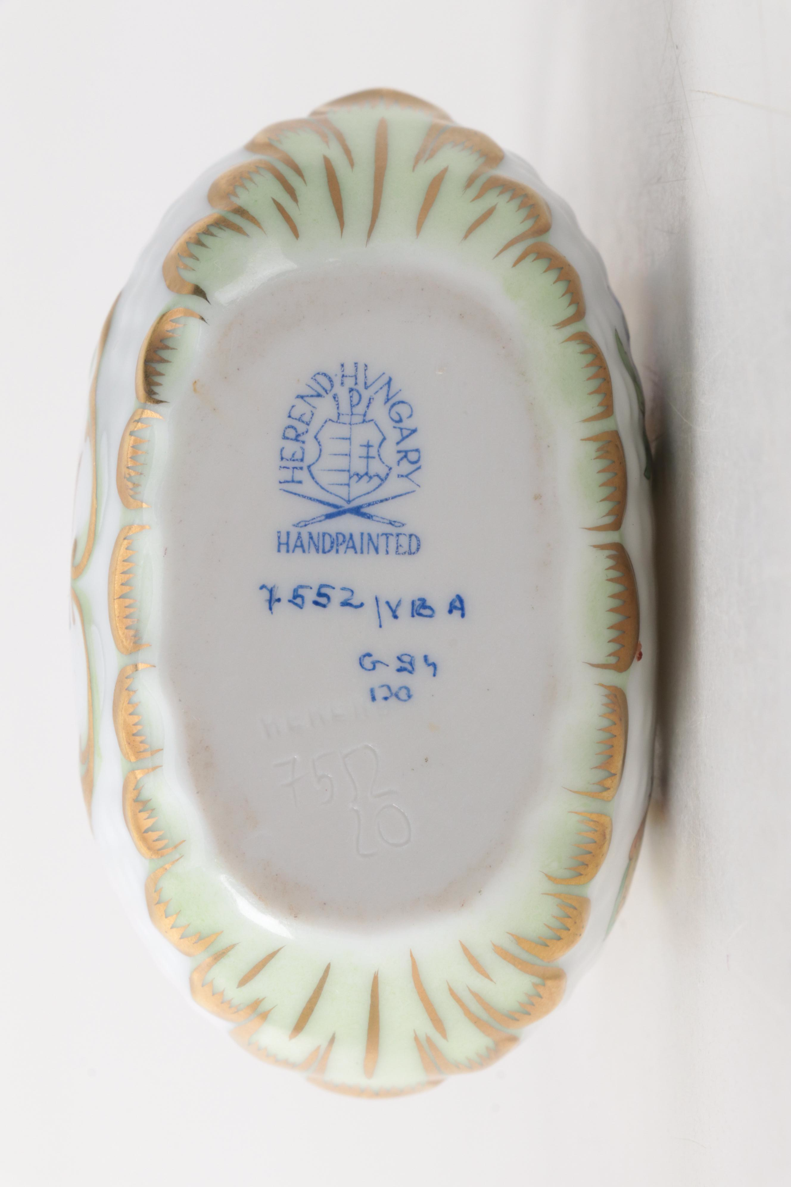 Herend "Queen Victoria" Porcelain Basket and "Chinese Bouquet" Shoe Figurine