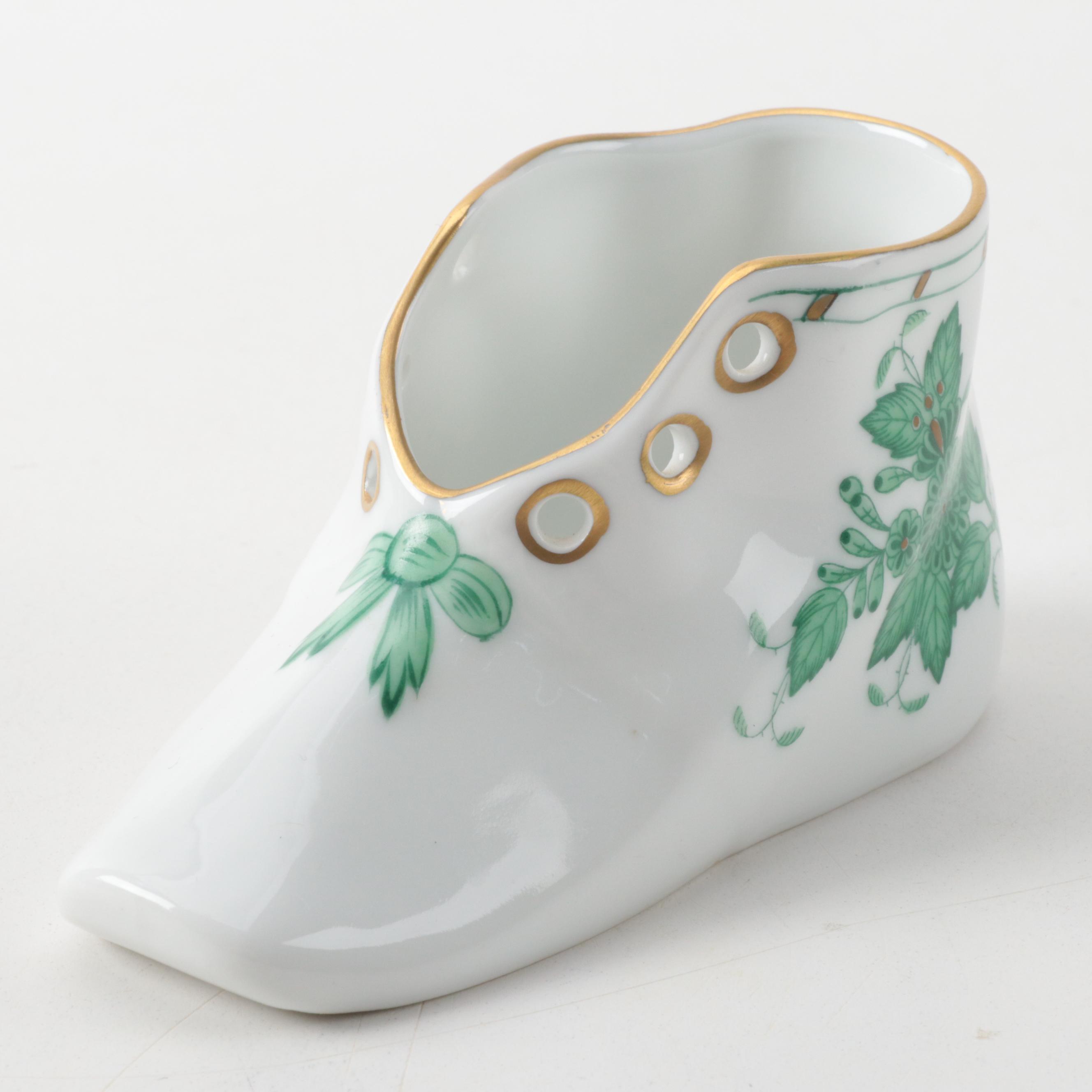 Herend "Queen Victoria" Porcelain Basket and "Chinese Bouquet" Shoe Figurine