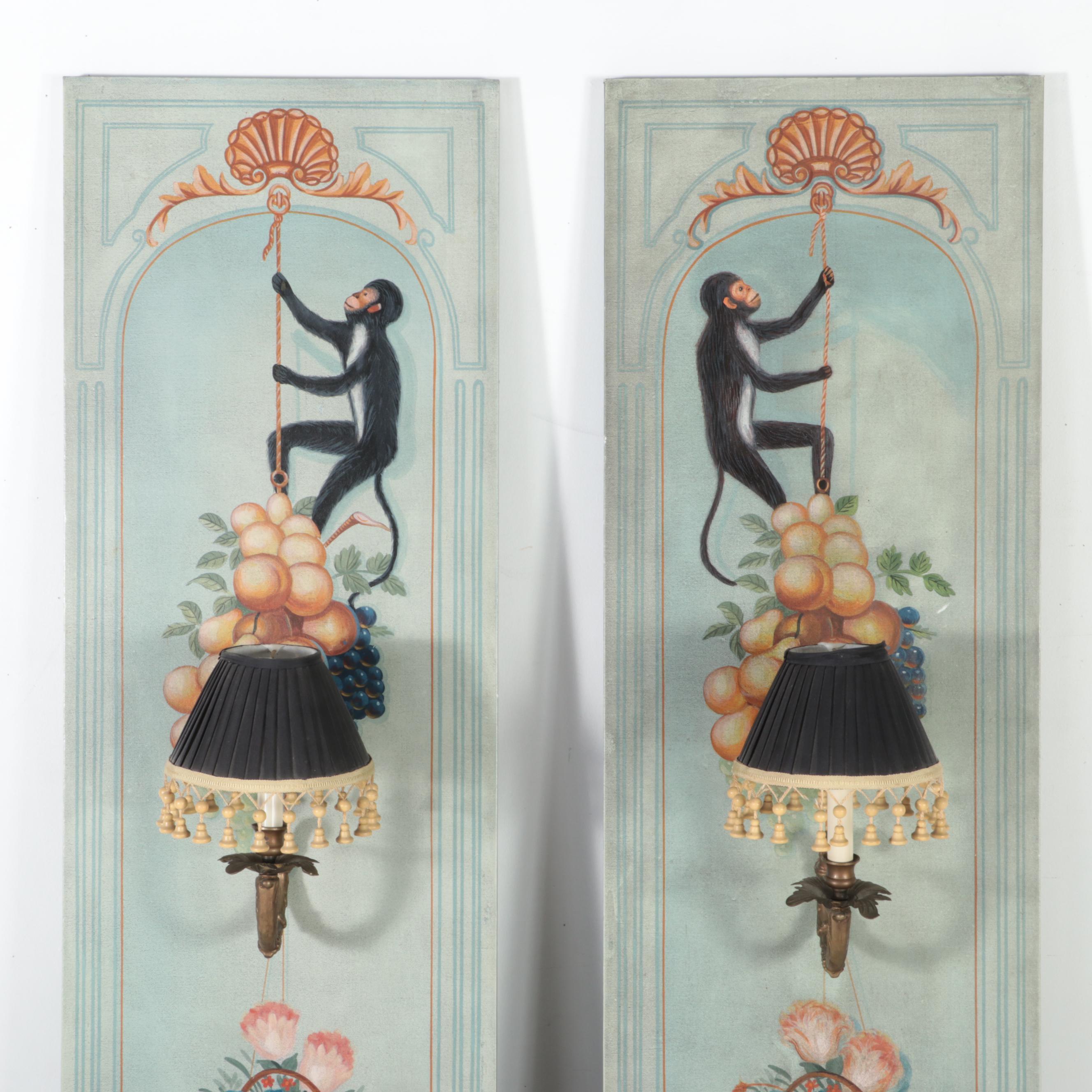 Maitland-Smith Singerie Style Hanging Wall Panels with Sconces