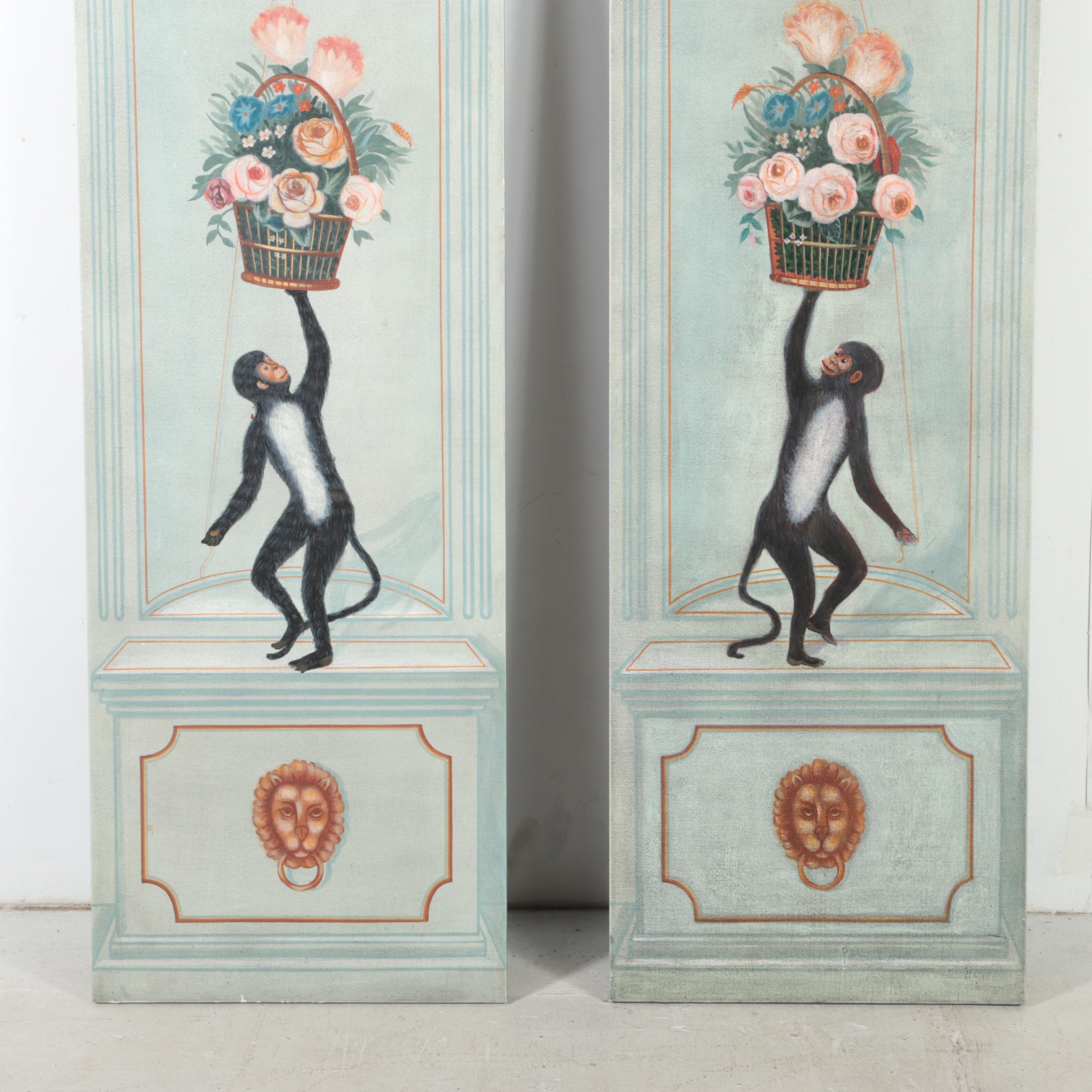 Maitland-Smith Singerie Style Hanging Wall Panels with Sconces