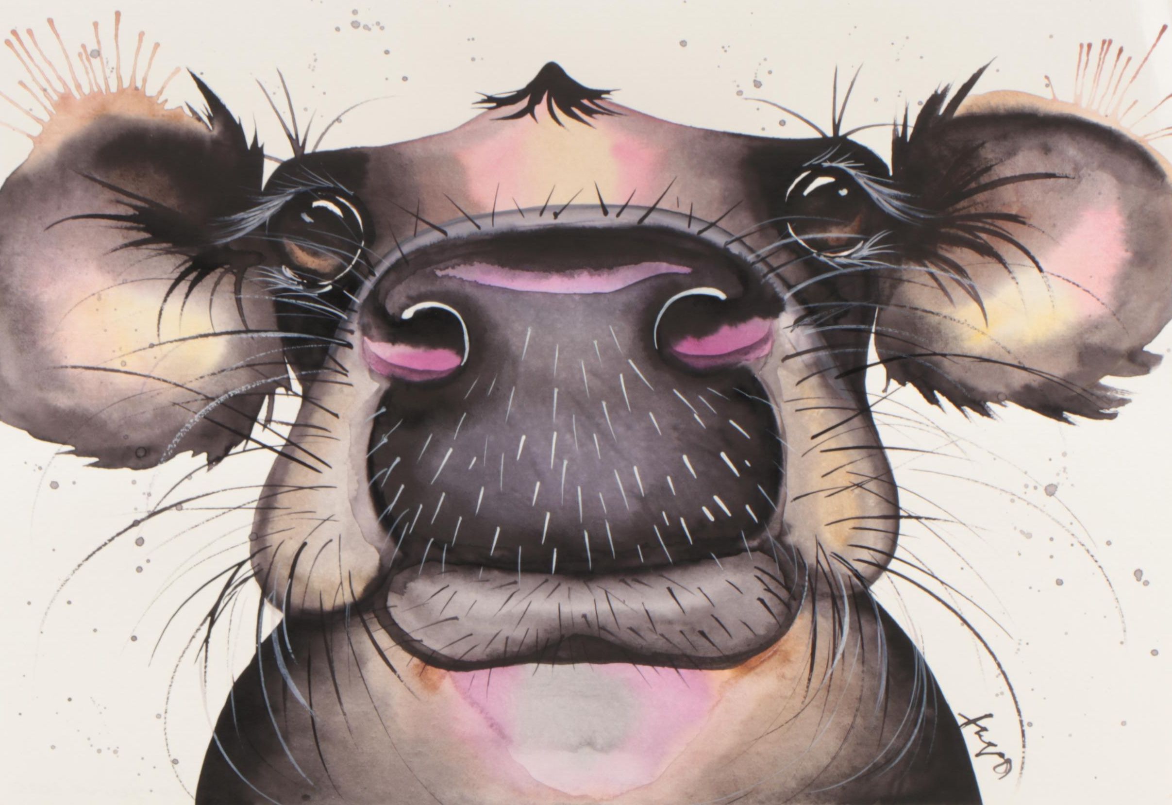 Anne Gorywine Watercolor Painting of Cow, 2020