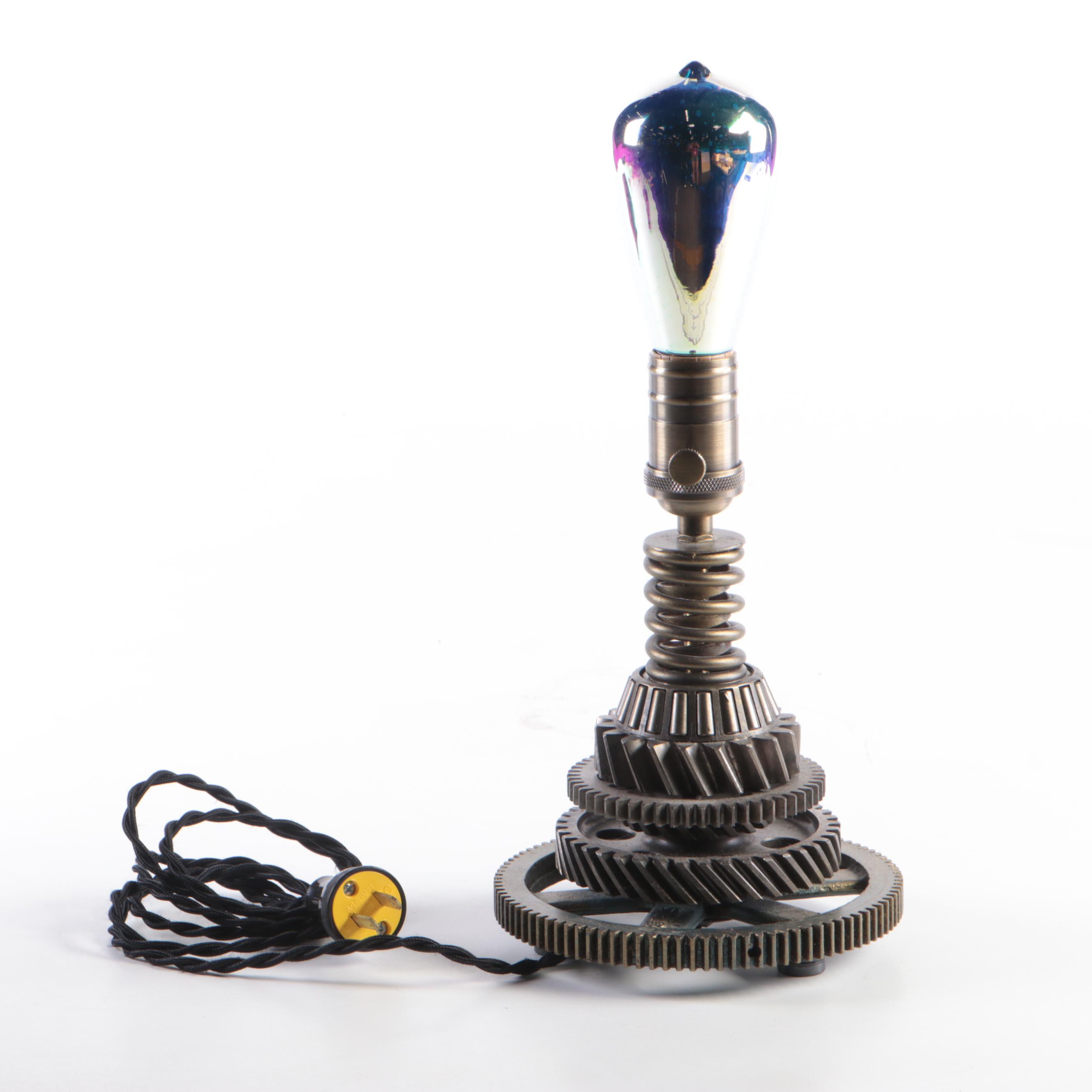 Industrial Steampunk Gear Table Lamp with Infinity 3D Fireworks Light Bulb