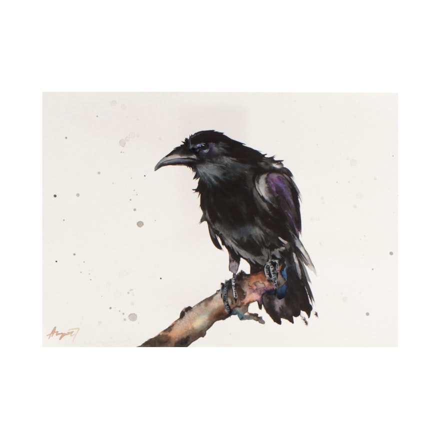 Anne Gorywine Watercolor Painting of Crow, 2019