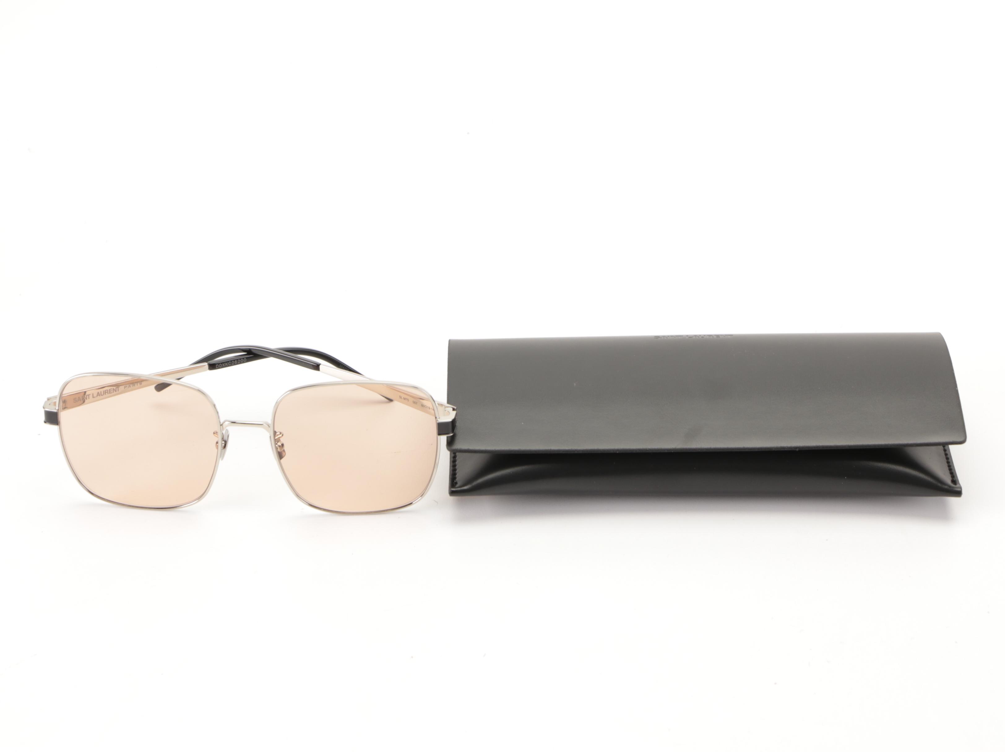 Saint Laurent SLM75 Square Sunglasses in Silver Tone with Case