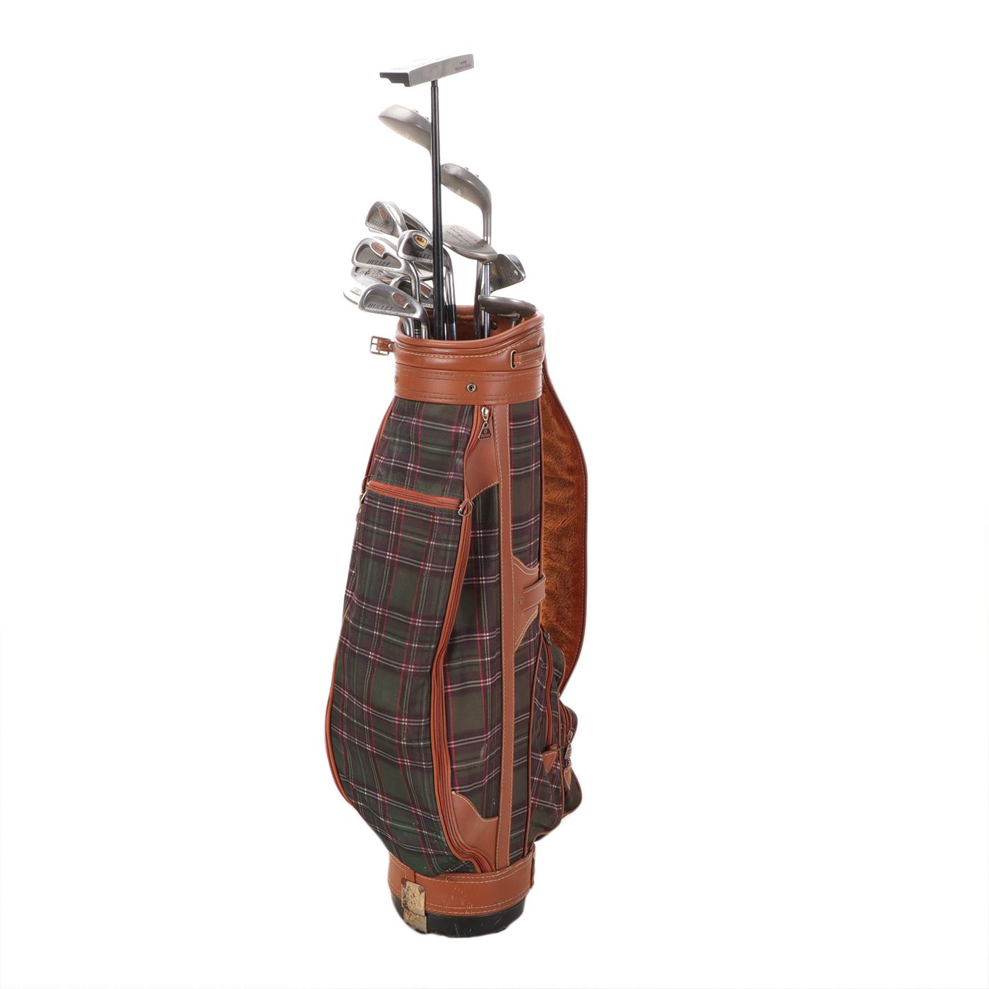 Daiwa Coach Collection Faux Leather and Plaid Golf Bag With Club Assortment