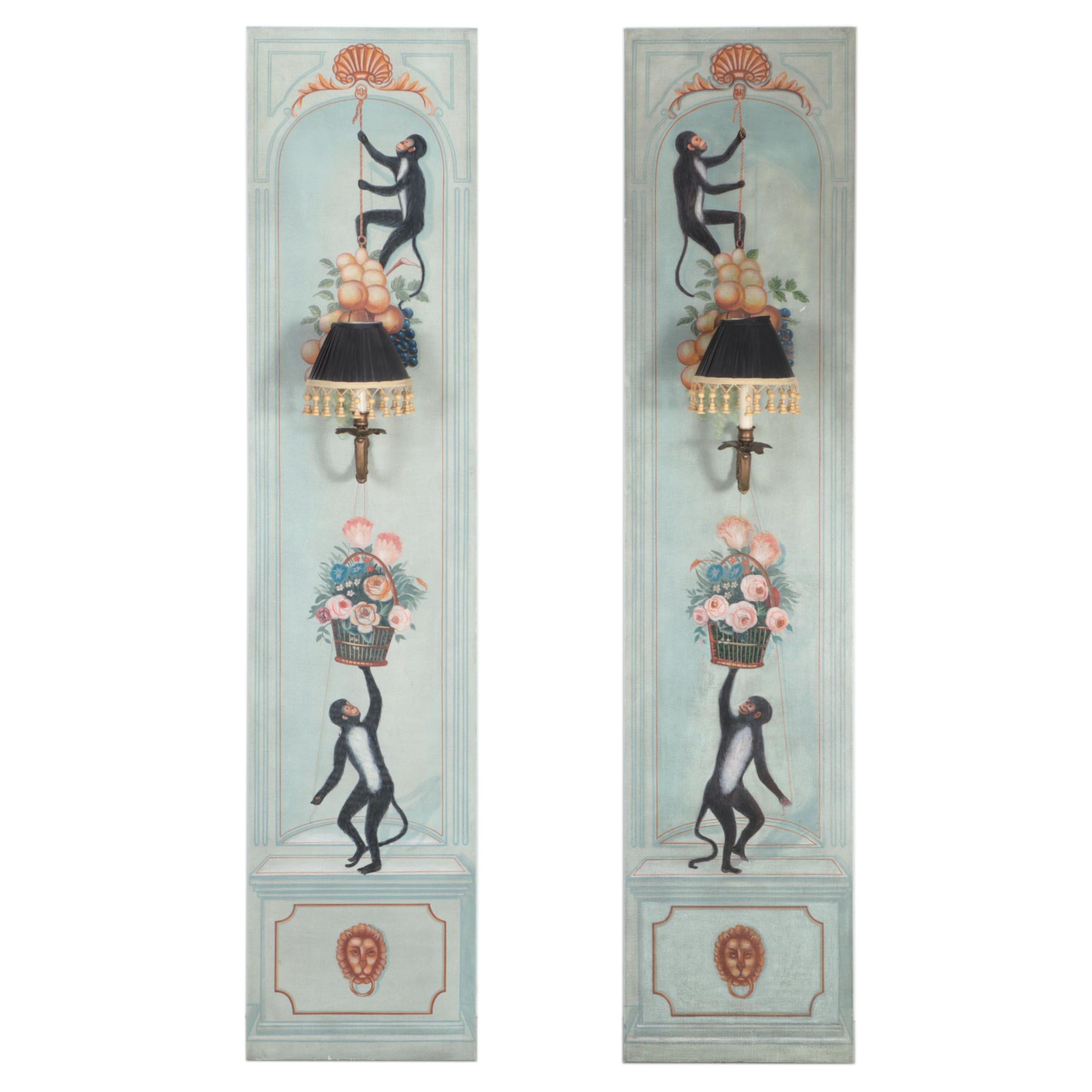 Maitland-Smith Singerie Style Hanging Wall Panels with Sconces