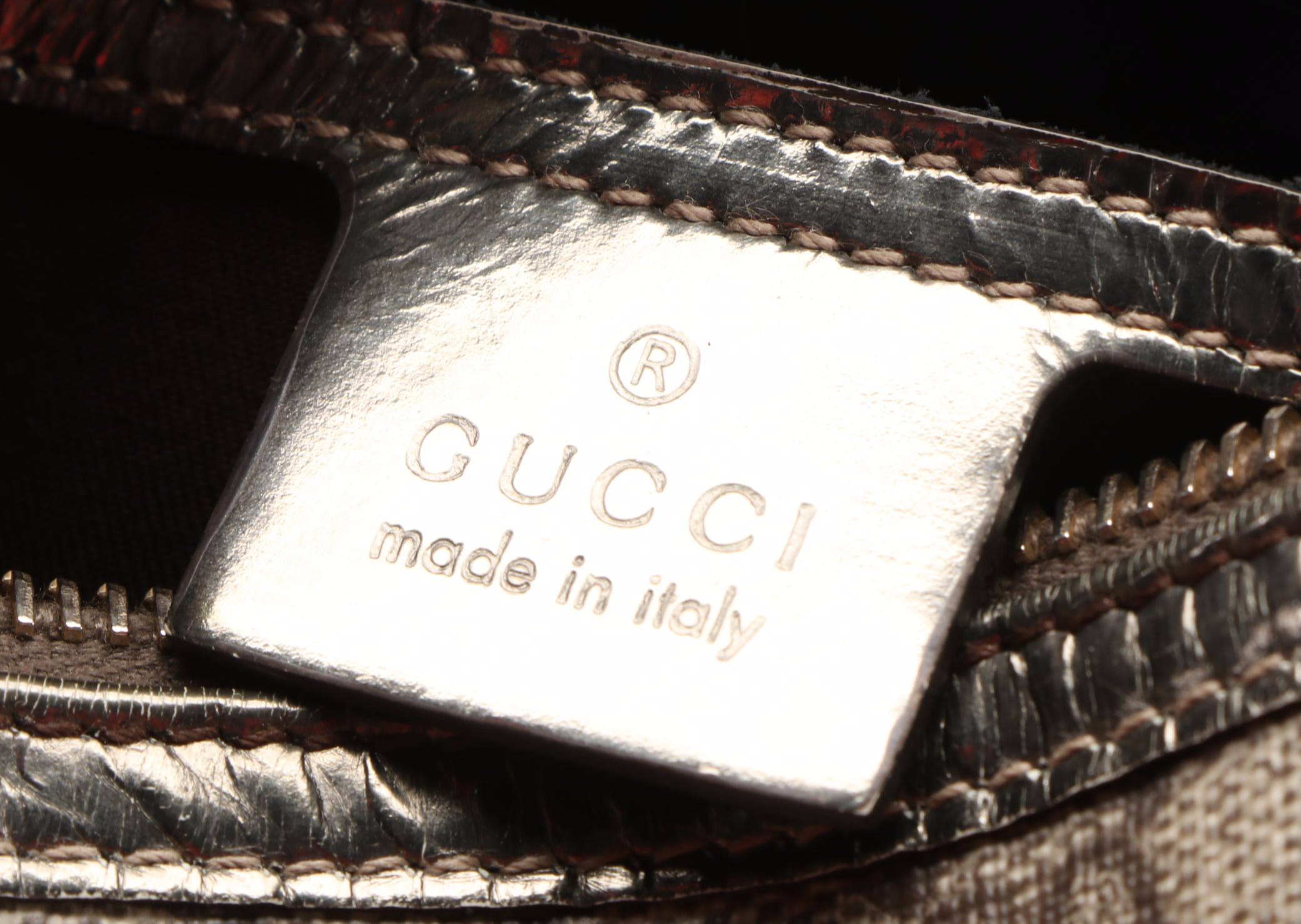 Gucci Boston Bag in GG Supreme Canvas and Metallic Leather