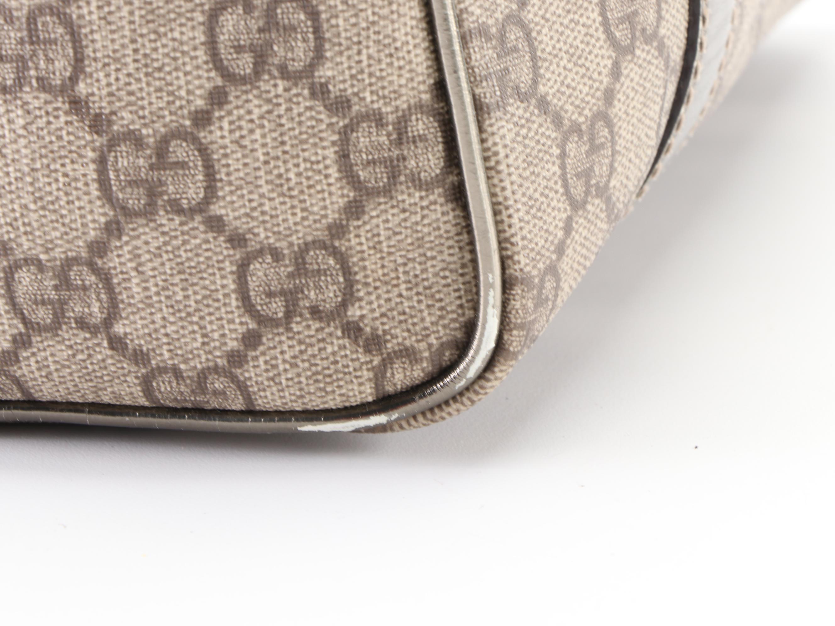 Gucci Boston Bag in GG Supreme Canvas and Metallic Leather