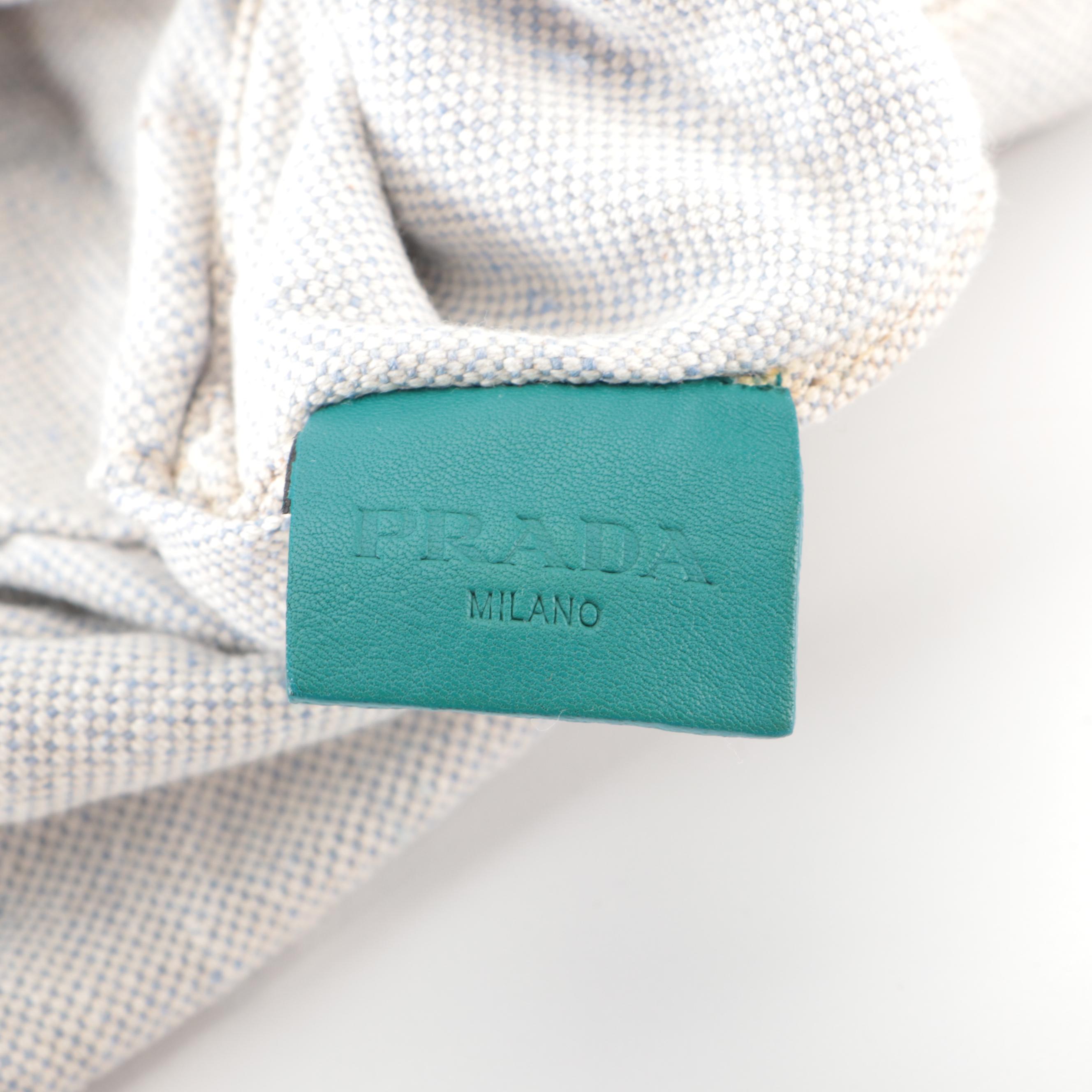 Prada Soft Shoulder Tote in Logo-Printed Canvas with Patent Leather Handles