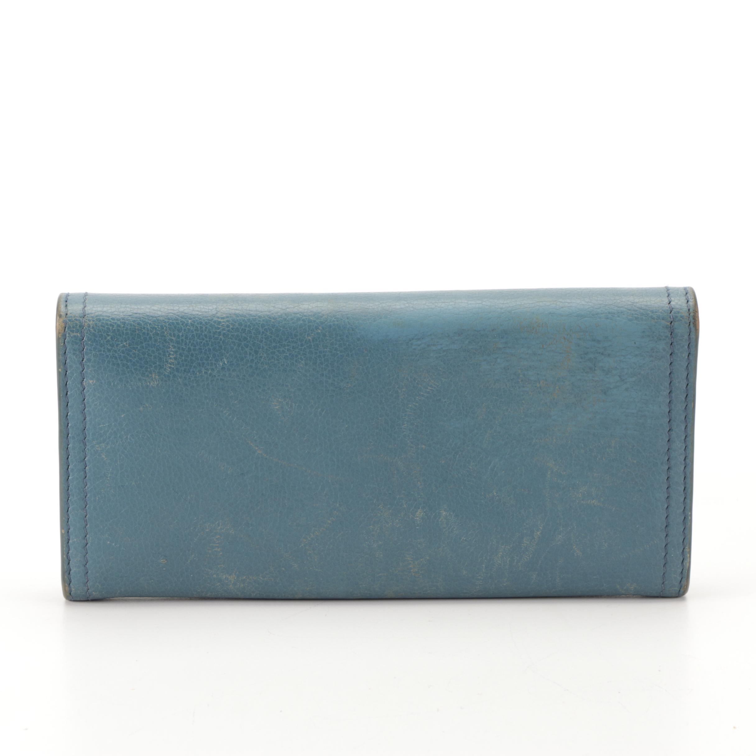 Prada Bow Continental Wallet in Blue Leather