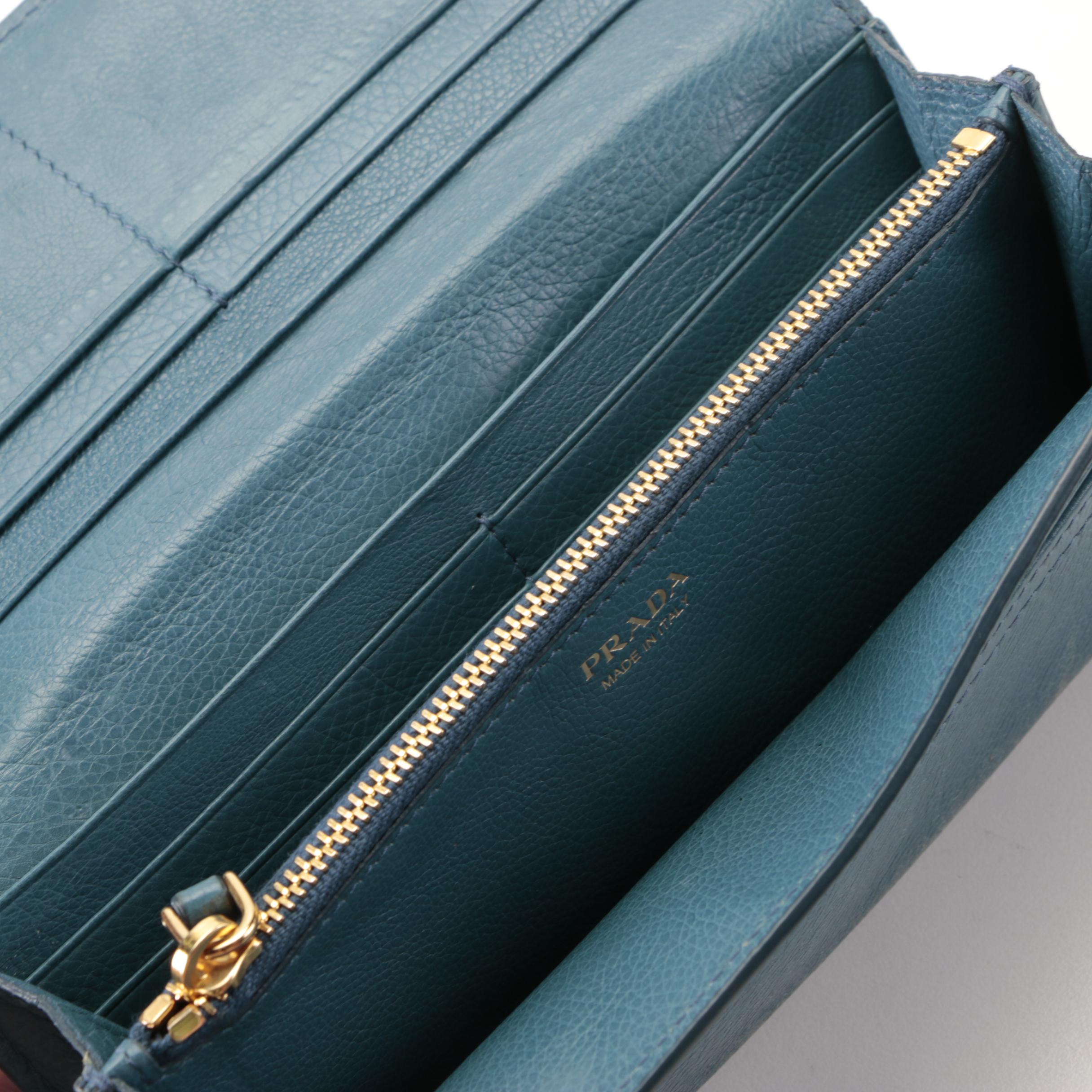 Prada Bow Continental Wallet in Blue Leather