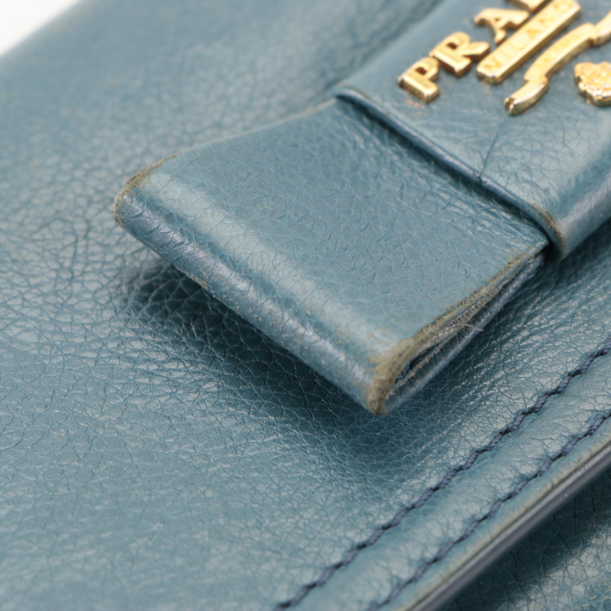 Prada Bow Continental Wallet in Blue Leather