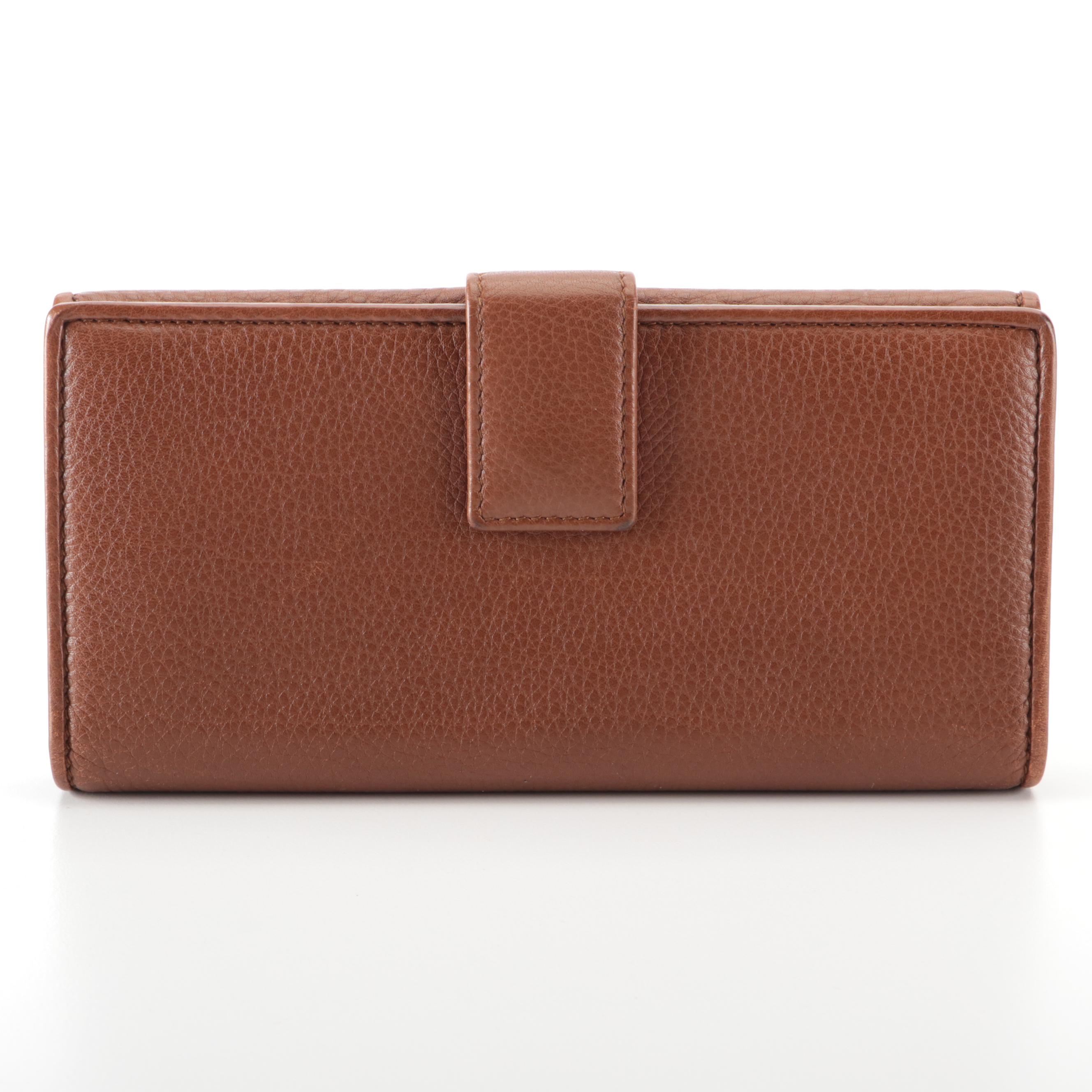 Gucci GG Long Wallet in Brown Pebble Grain Leather with Box