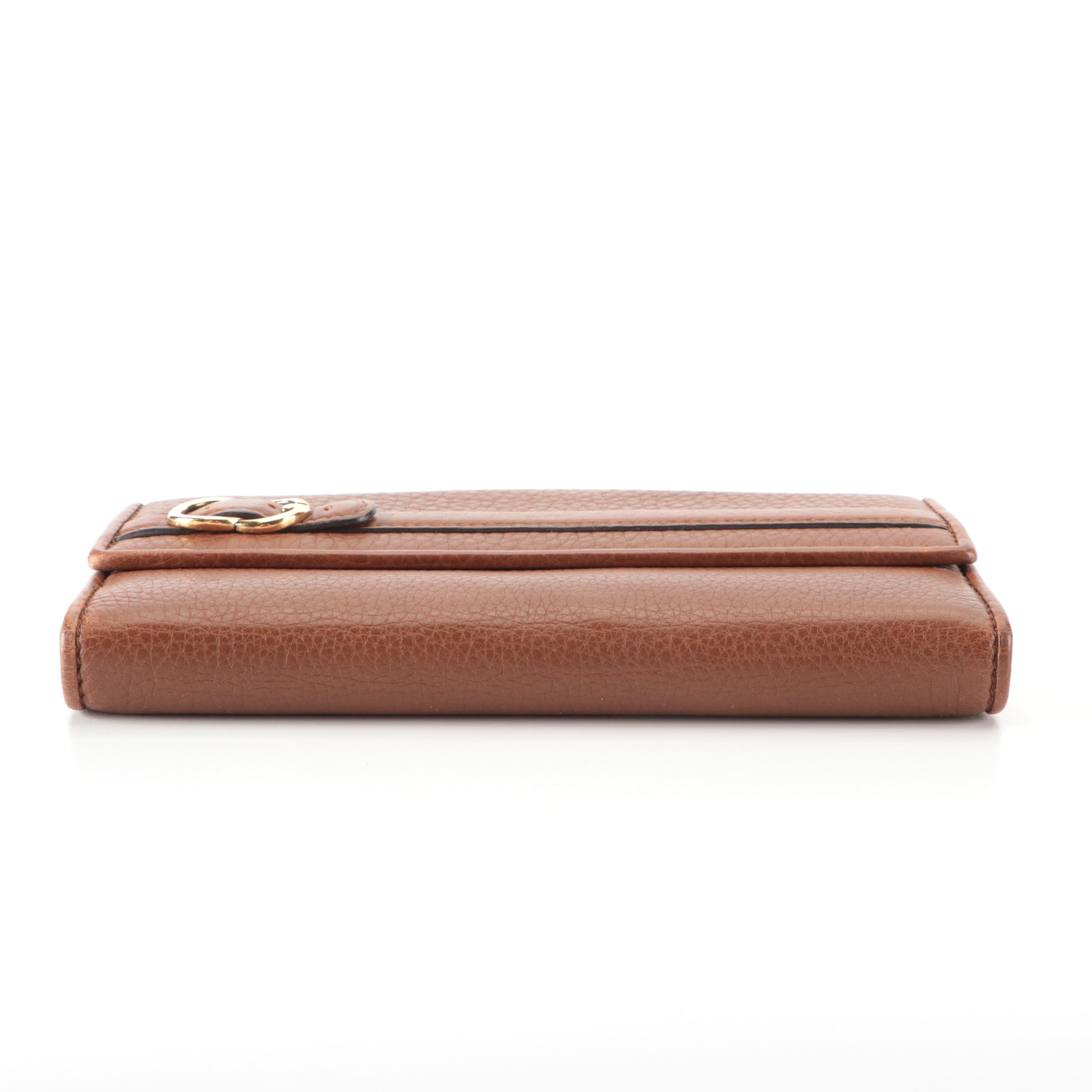 Gucci GG Long Wallet in Brown Pebble Grain Leather with Box
