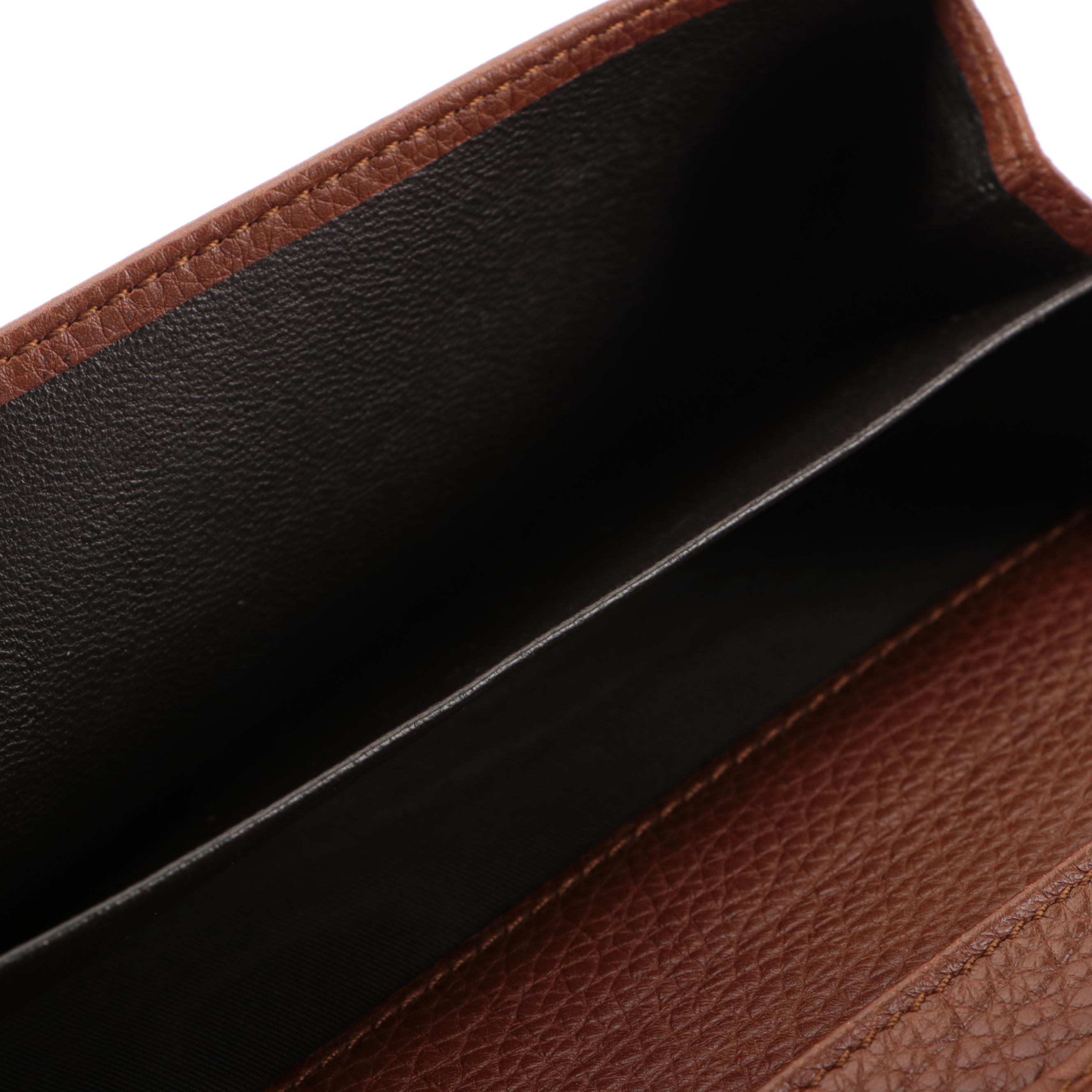 Gucci GG Long Wallet in Brown Pebble Grain Leather with Box