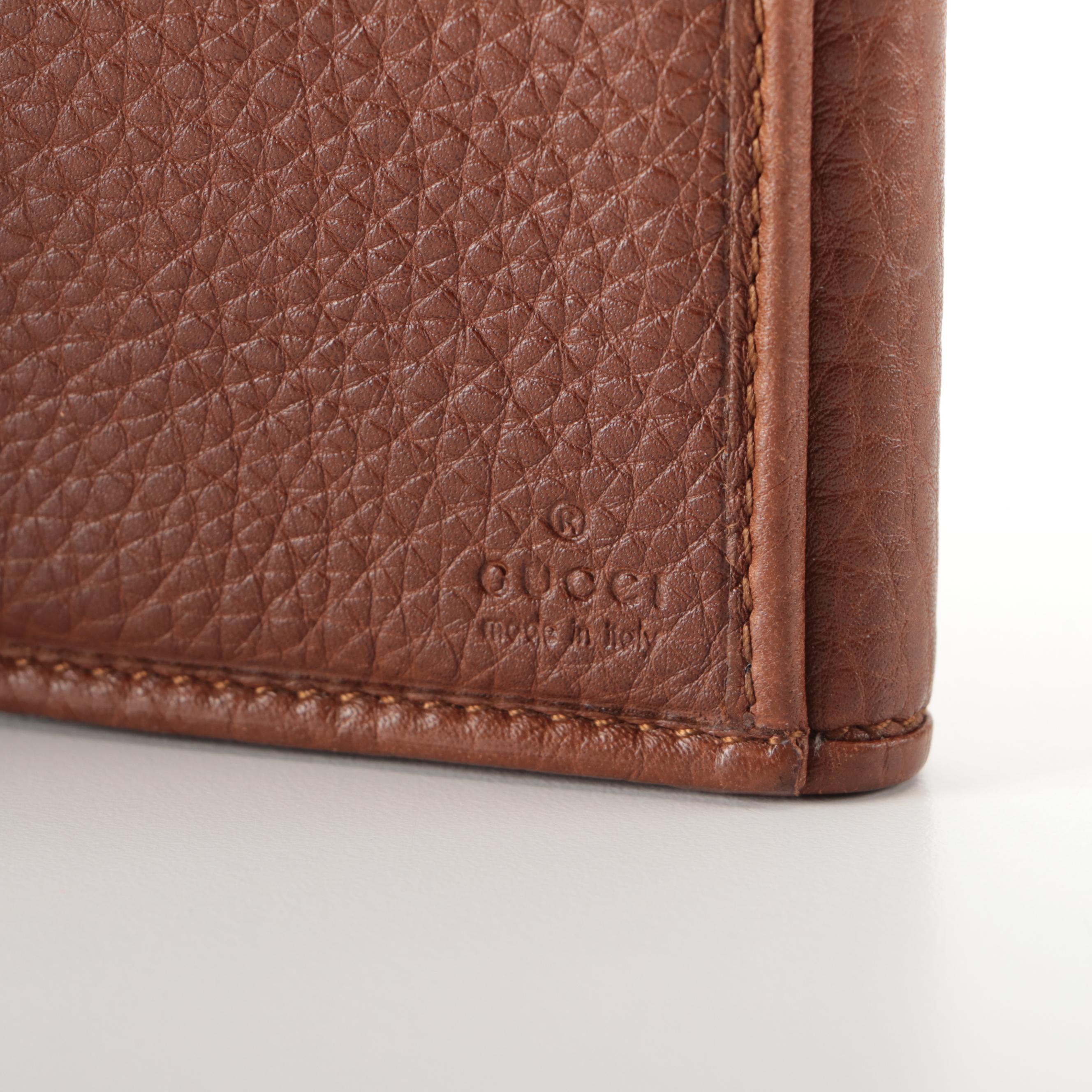 Gucci GG Long Wallet in Brown Pebble Grain Leather with Box