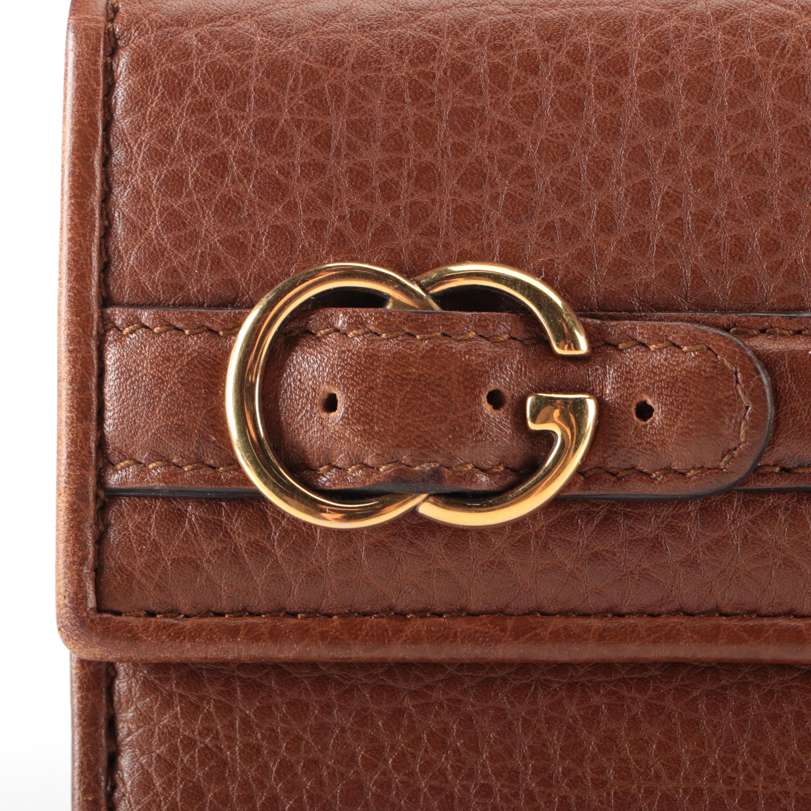 Gucci GG Long Wallet in Brown Pebble Grain Leather with Box